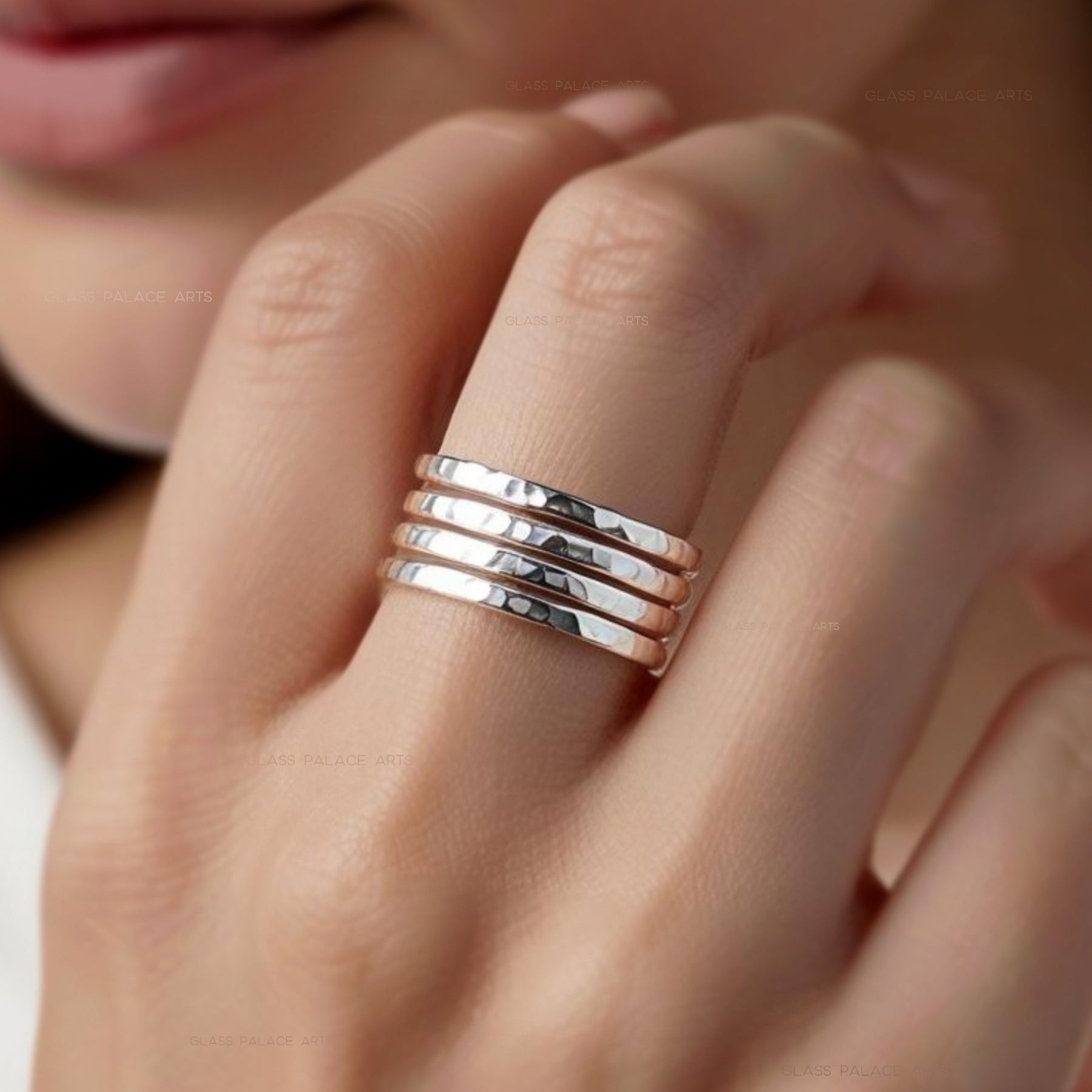 Sterling Silver Ring For Women 2mm - Hammered Midi Ring Sets