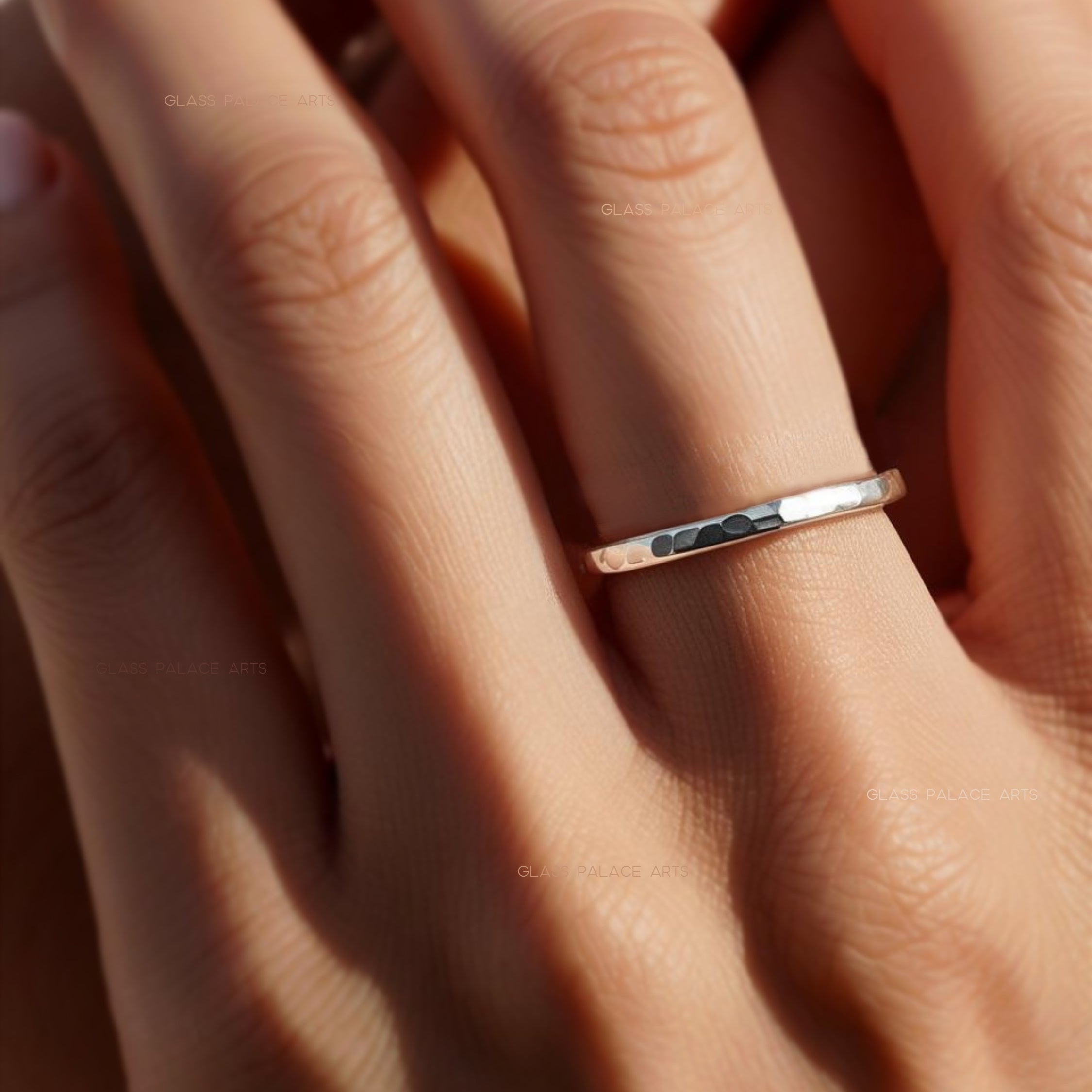 Mixed Metal Three Ring Stacking Set For Women - Hammered Sterling Silver