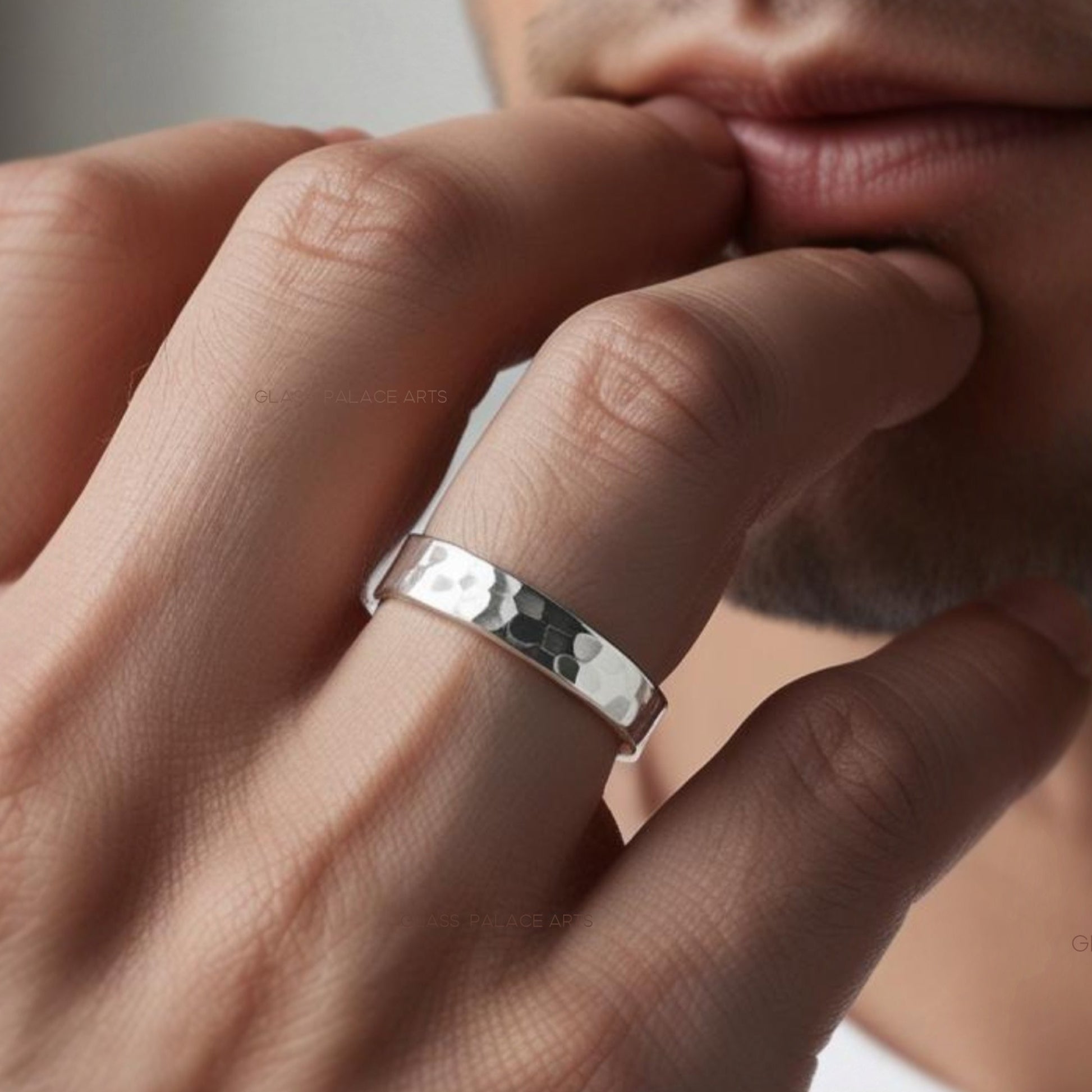 Men's Sterling Silver Hammered Ring Wedding Band