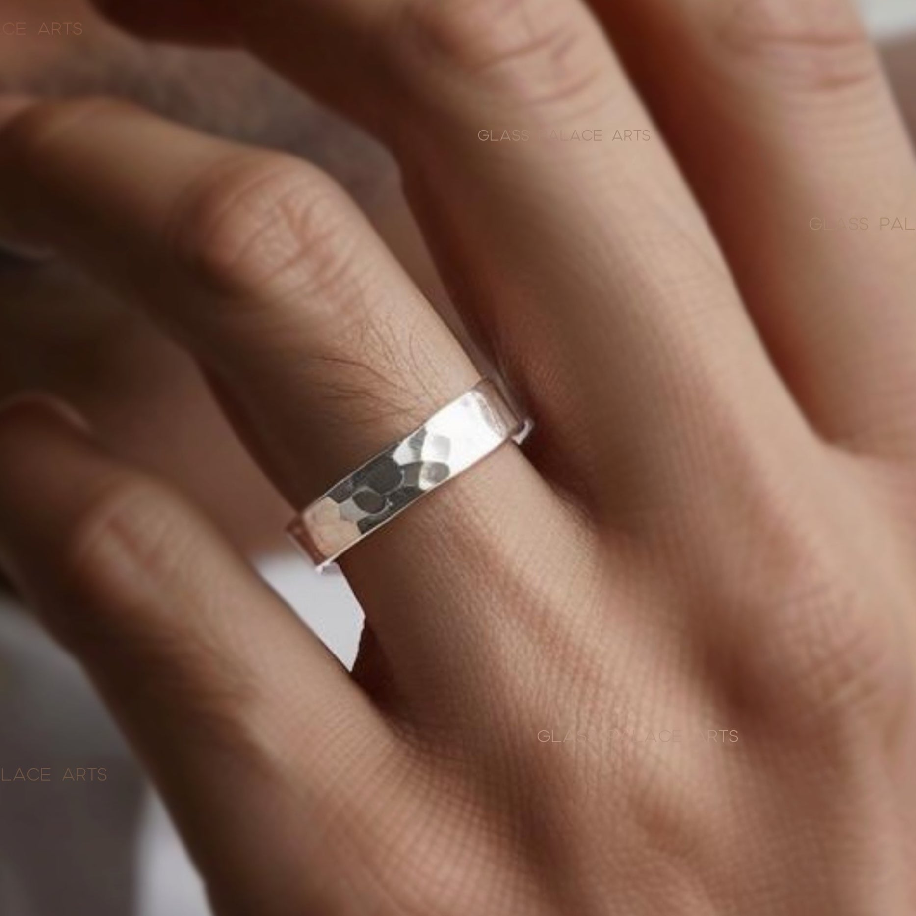 Thick Sterling Silver Hammered Ring for Men - Wedding Band For Him