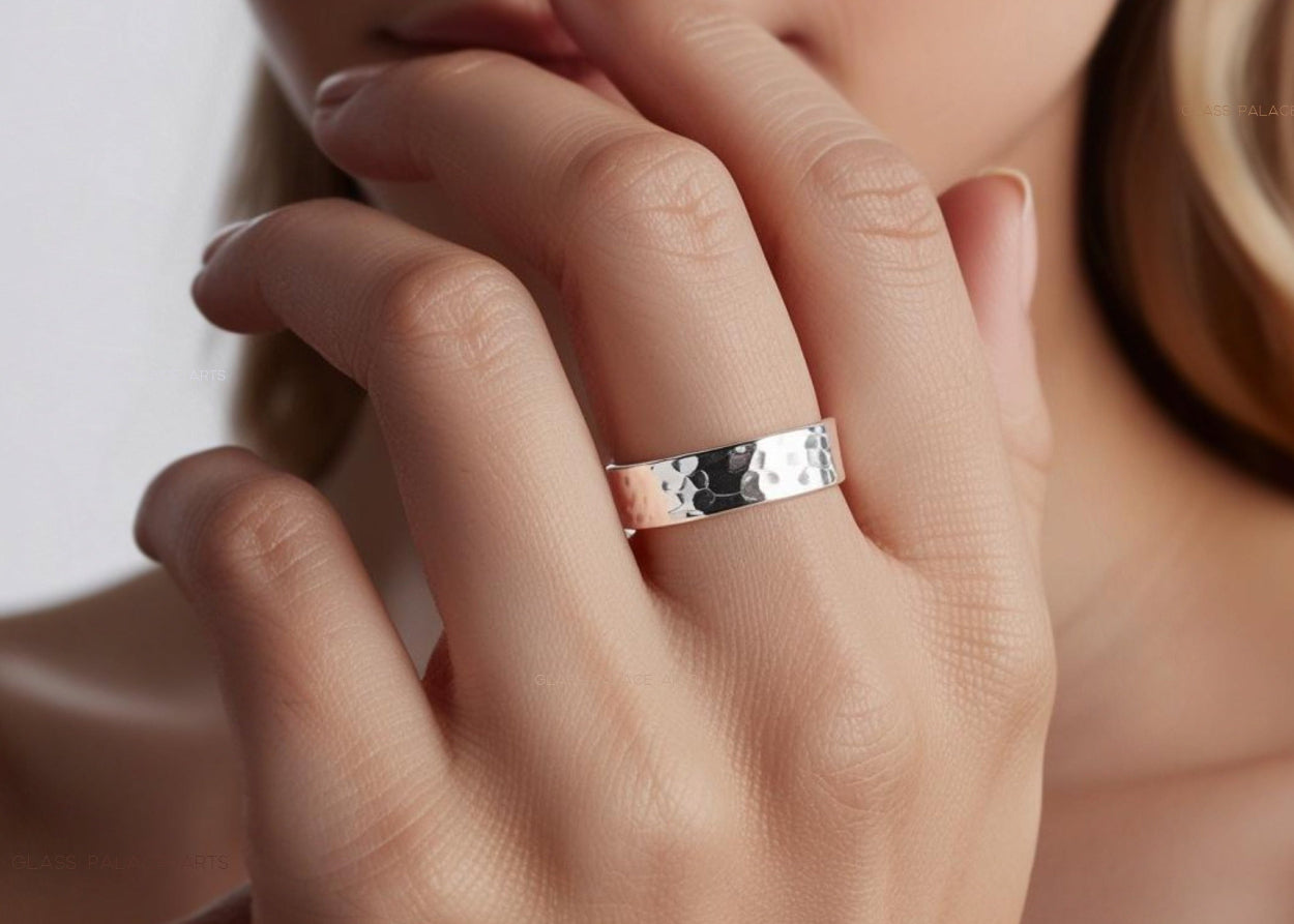 Thick Sterling Silver Hammered Ring Unisex - Wedding Band For Him Or Her