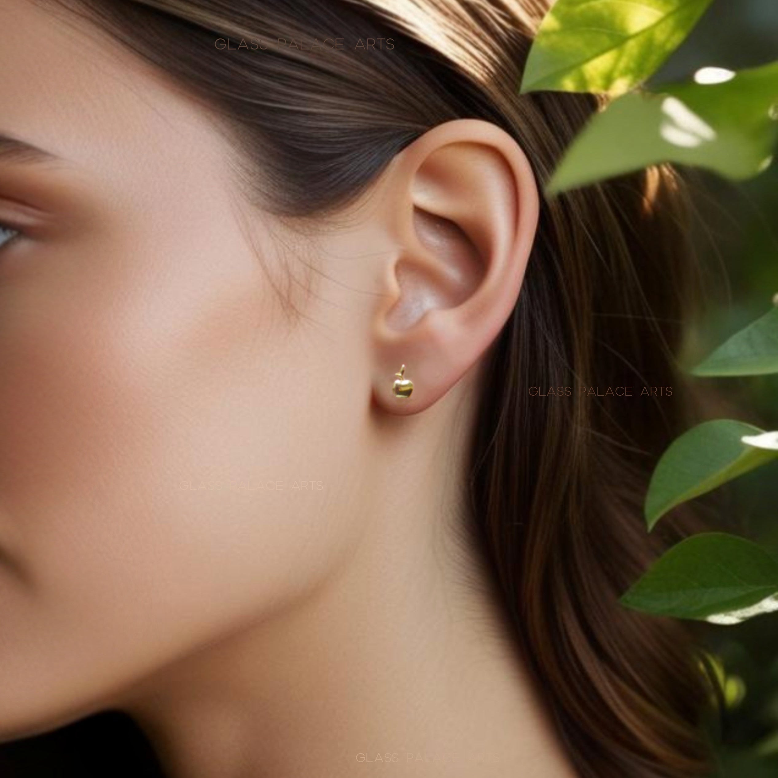 Tiny Sterling Silver Apple Stud Push Back Earrings - 14k Gold Snow White's Apple