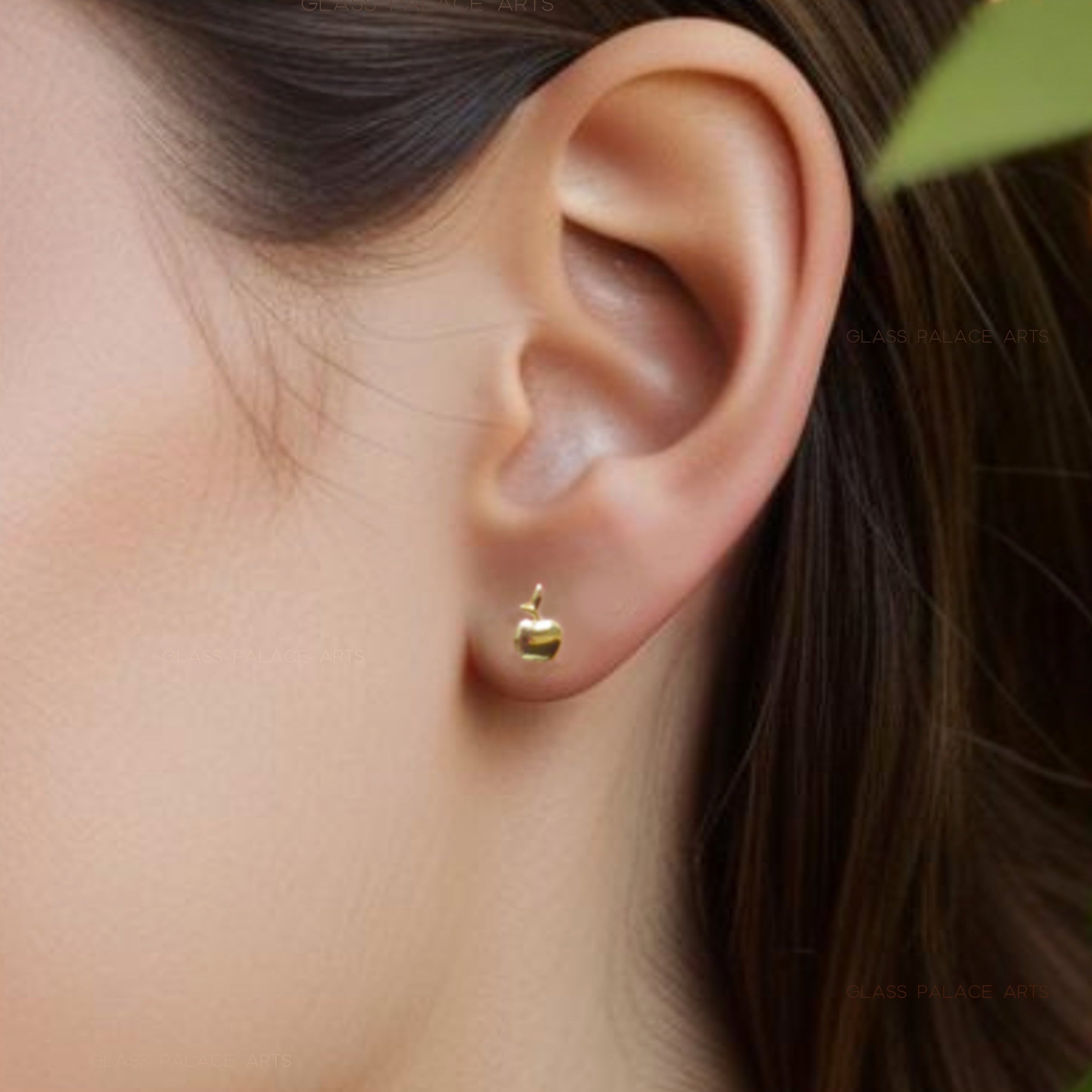 Tiny Sterling Silver Apple Stud Push Back Earrings - 14k Gold Snow White's Apple