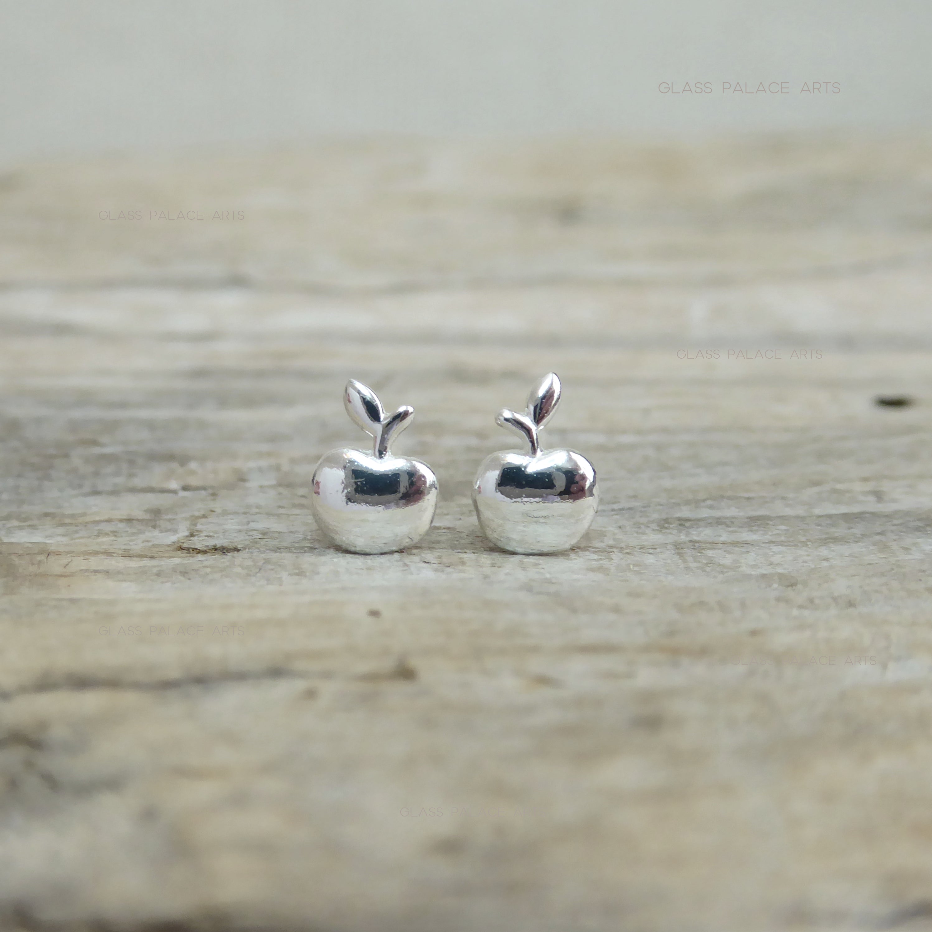 Tiny Sterling Silver Apple Stud Push Back Earrings - 14k Gold Snow White's Apple