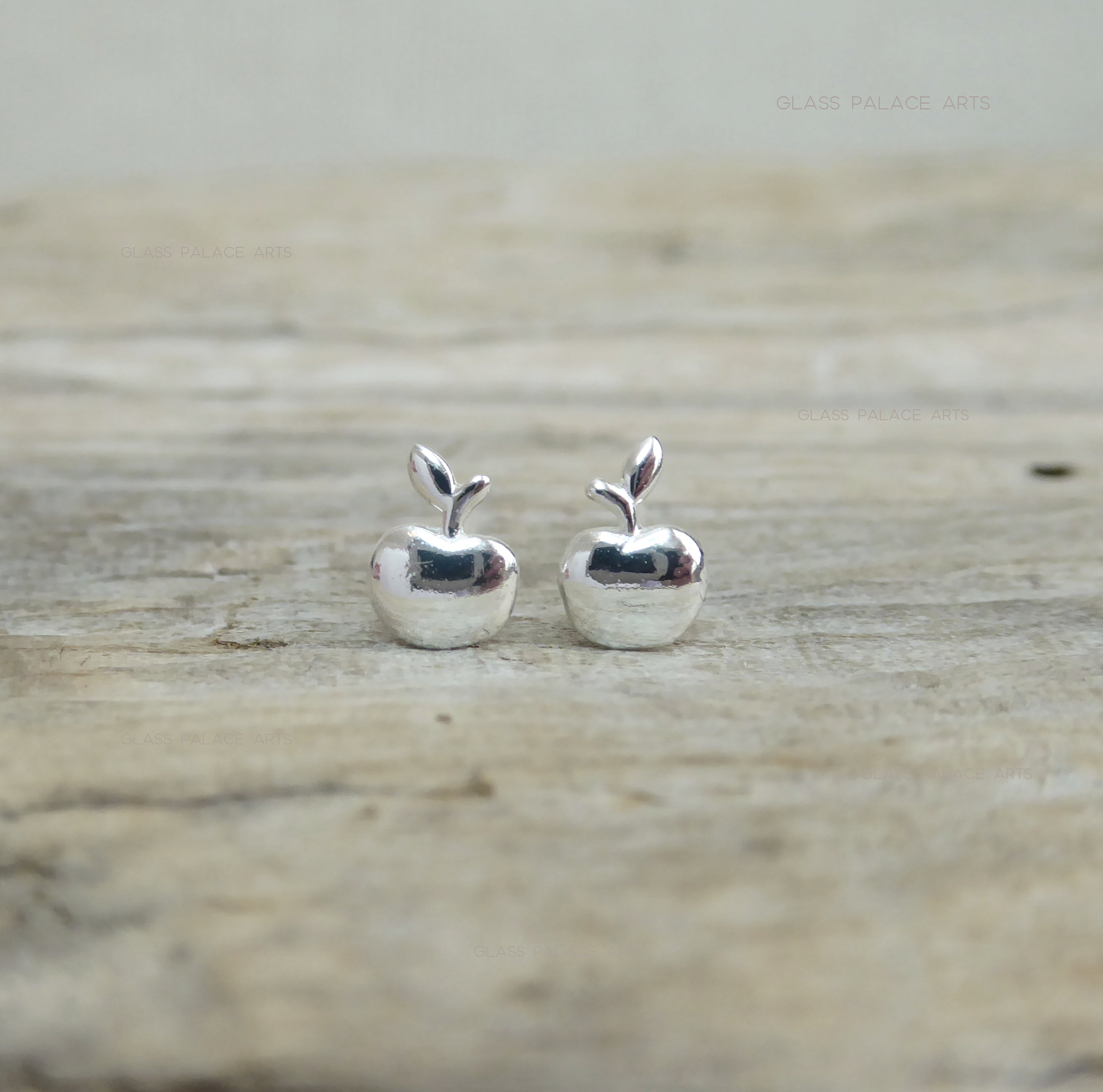 Tiny Sterling Silver Apple Stud Push Back Earrings - 14k Gold Snow White's Apple
