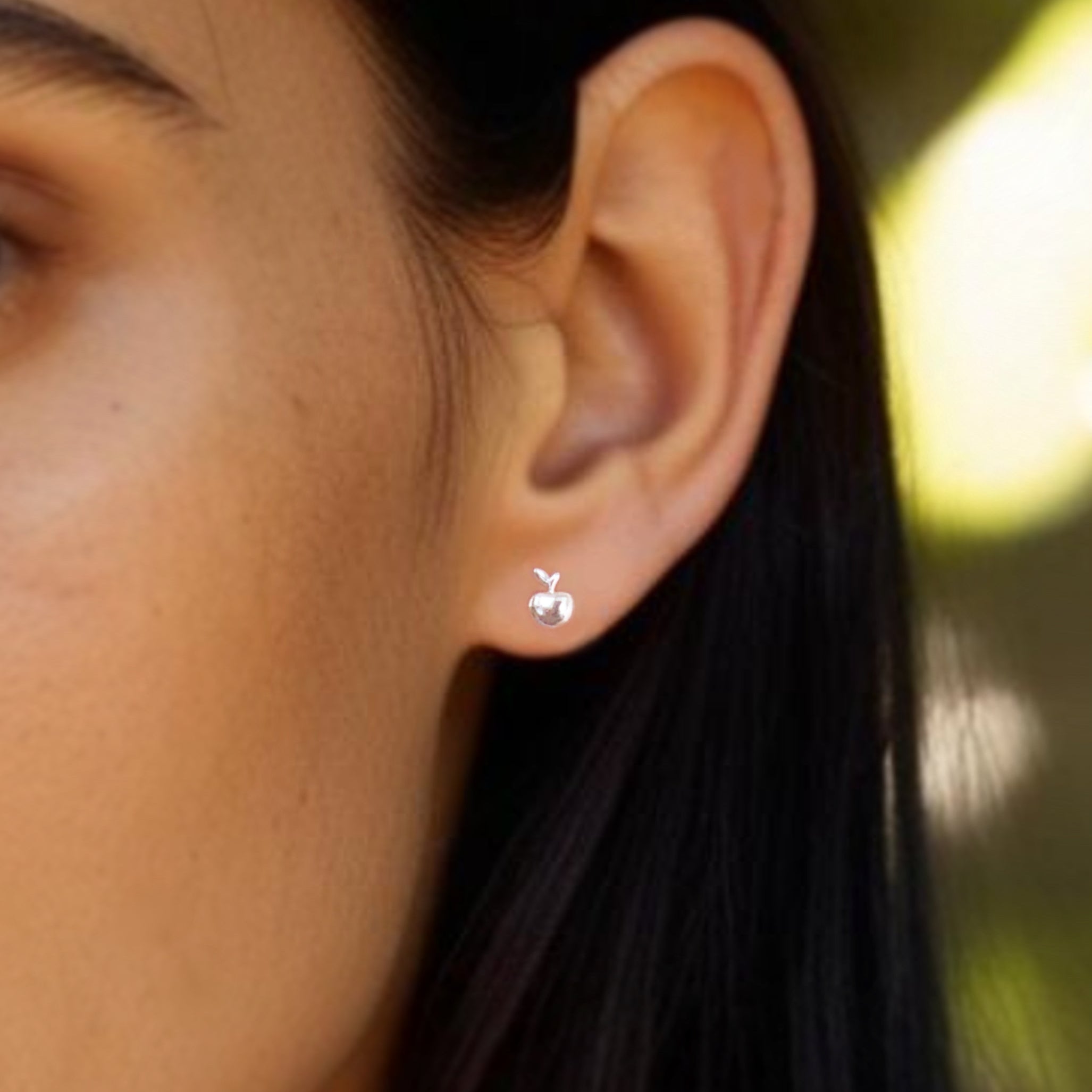 Tiny Sterling Silver Apple Stud Push Back Earrings - 14k Gold Snow White's Apple