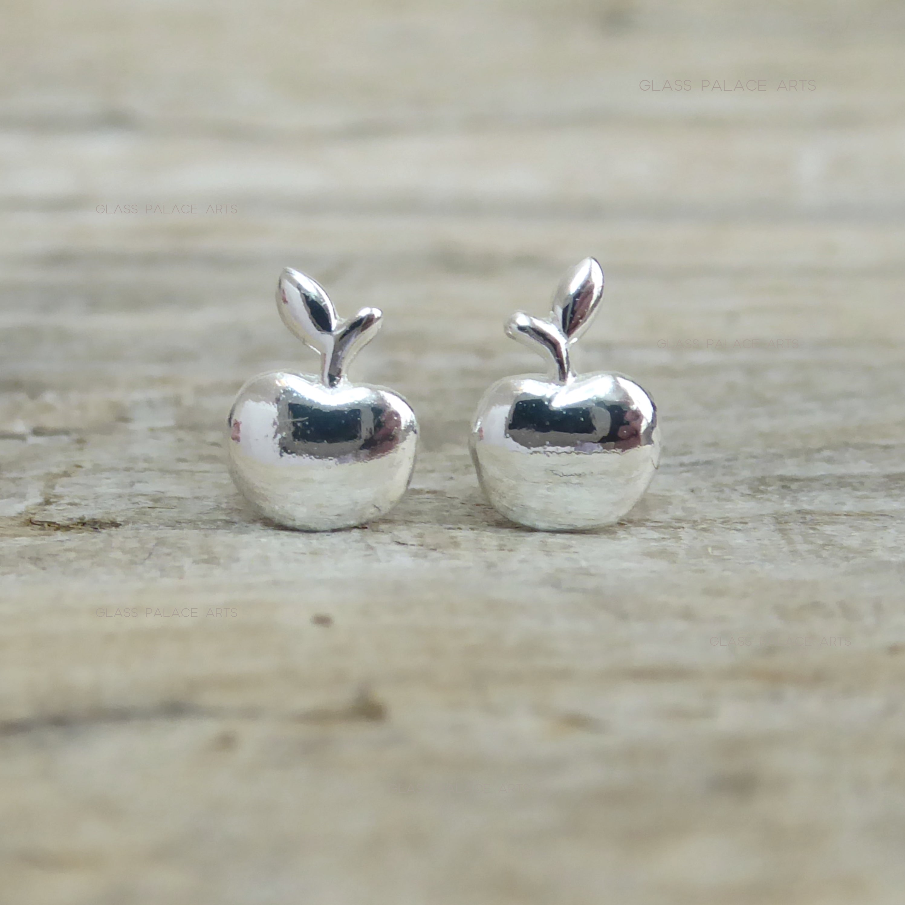 Tiny Sterling Silver Apple Stud Push Back Earrings - 14k Gold Snow White's Apple