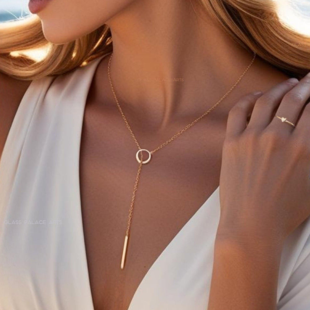 Lariat Necklace For Women With Vertical Bar Y Drop