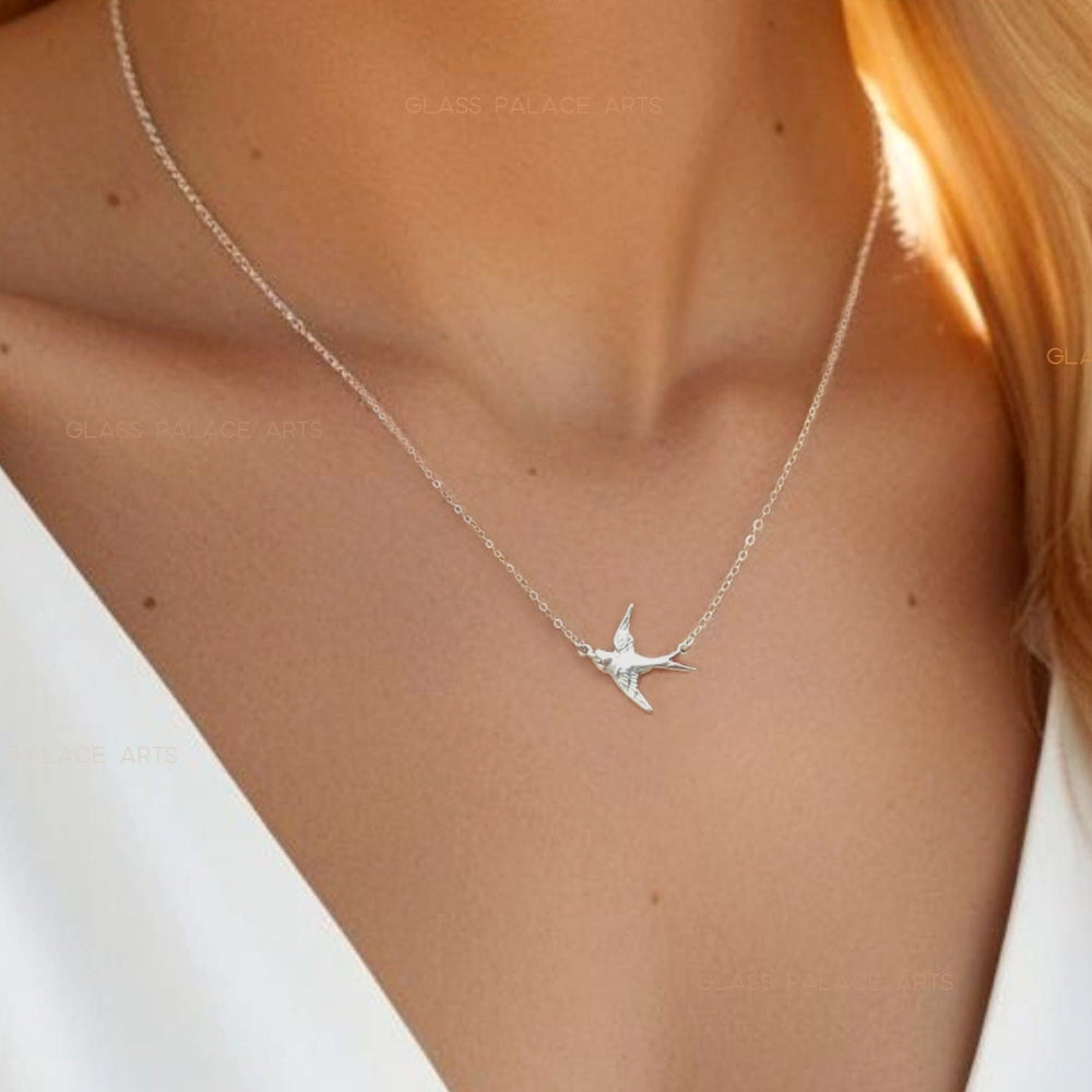 Sterling Silver Small Bird Flying Dove Necklace