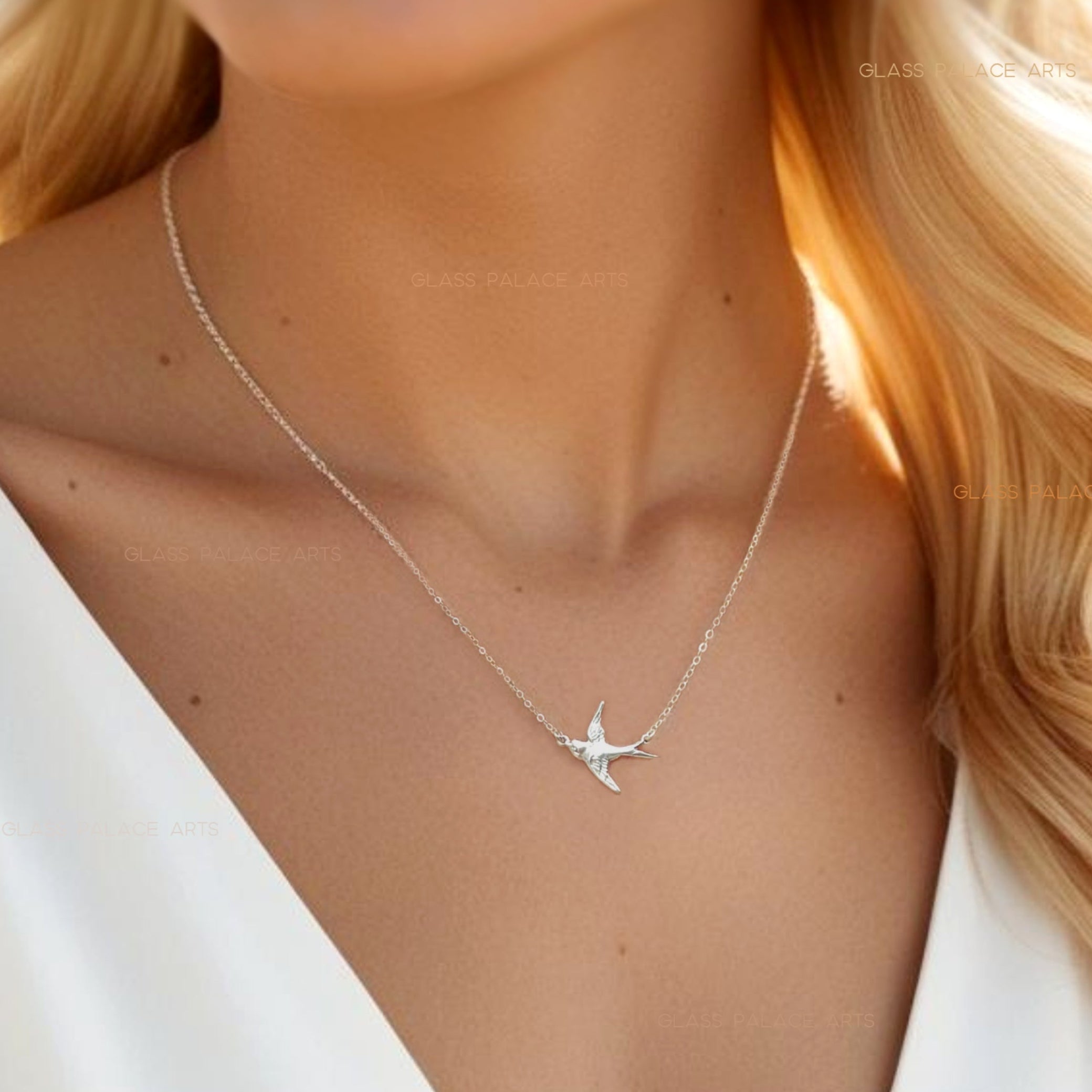 Sterling Silver Small Bird Flying Dove Necklace