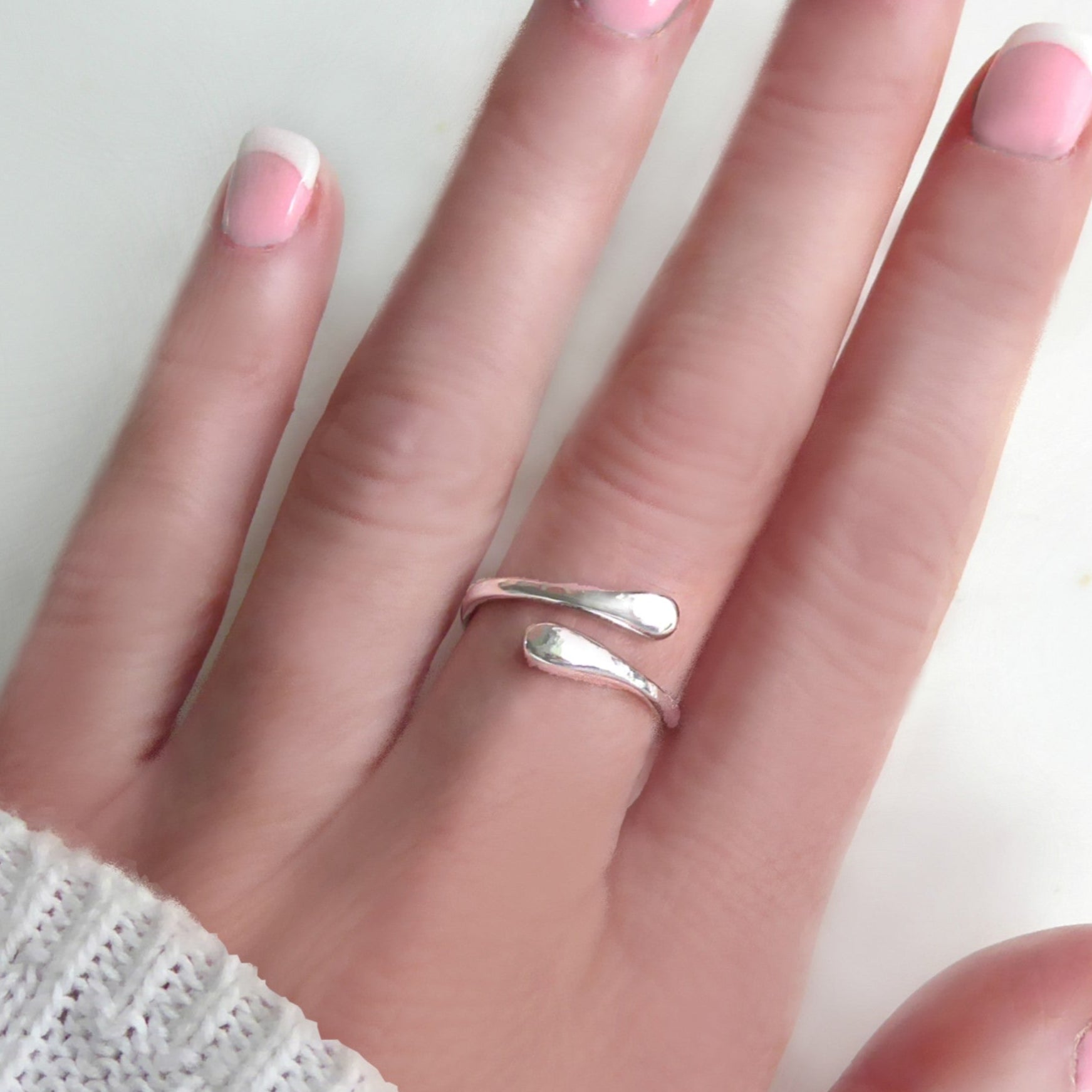 Adjustable Sterling Silver Bypass Ring - Modern Hammered Wrap Around Ring For Women