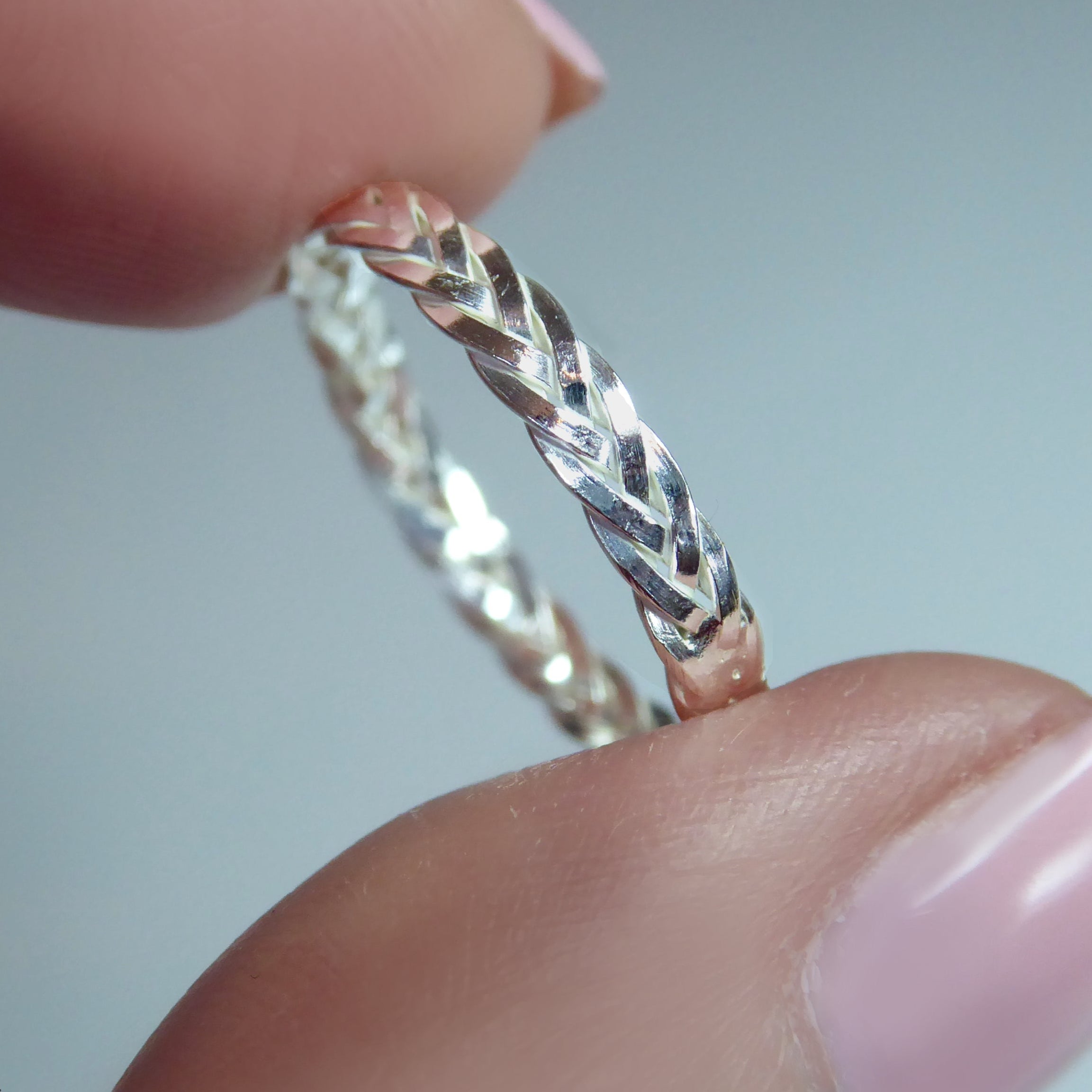 Braided Wedding Ring Set For Couples Sterling Silver, Weaved Wreath Matching His and Hers Bands 6mm & 2.5mm