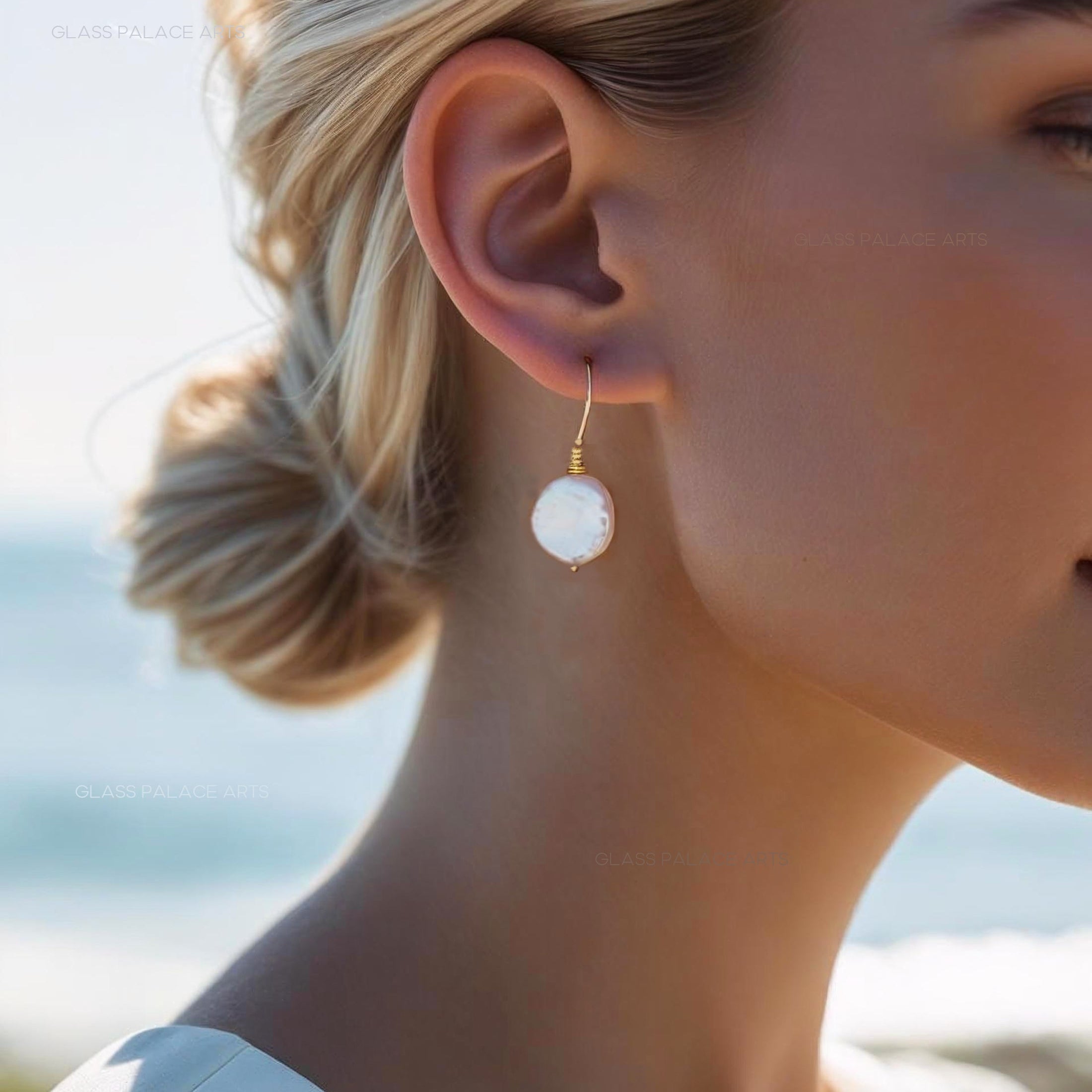 Freshwater Pearl Dangle Earrings For Women, Drop Real Pearl Earrings Wedding Gold, Silver Bridesmaid Jewelry, Sterling Silver, Rose Gold