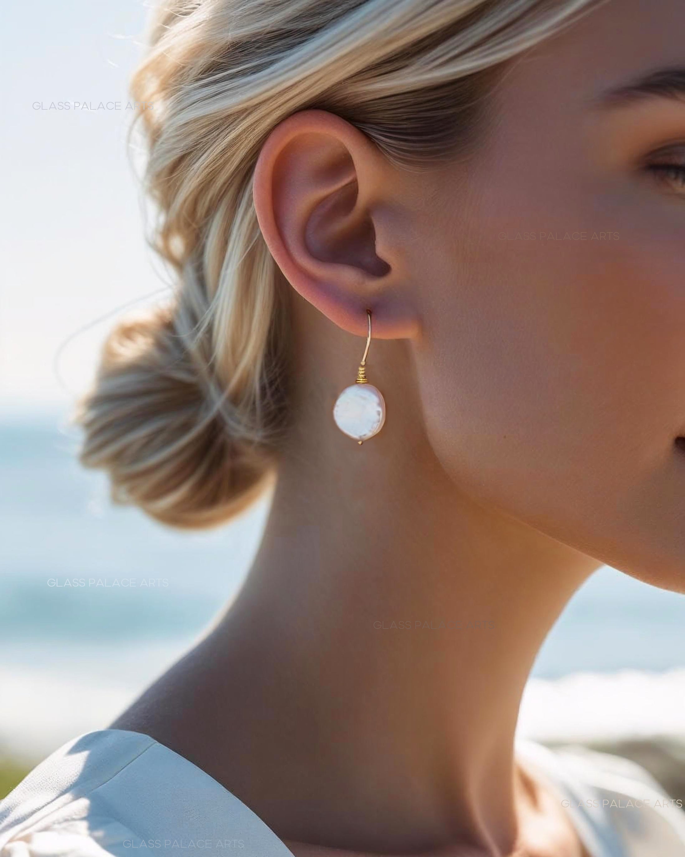 Freshwater Pearl Dangle Earrings For Women, Drop Real Pearl Earrings Wedding Gold, Silver Bridesmaid Jewelry, Sterling Silver, Rose Gold