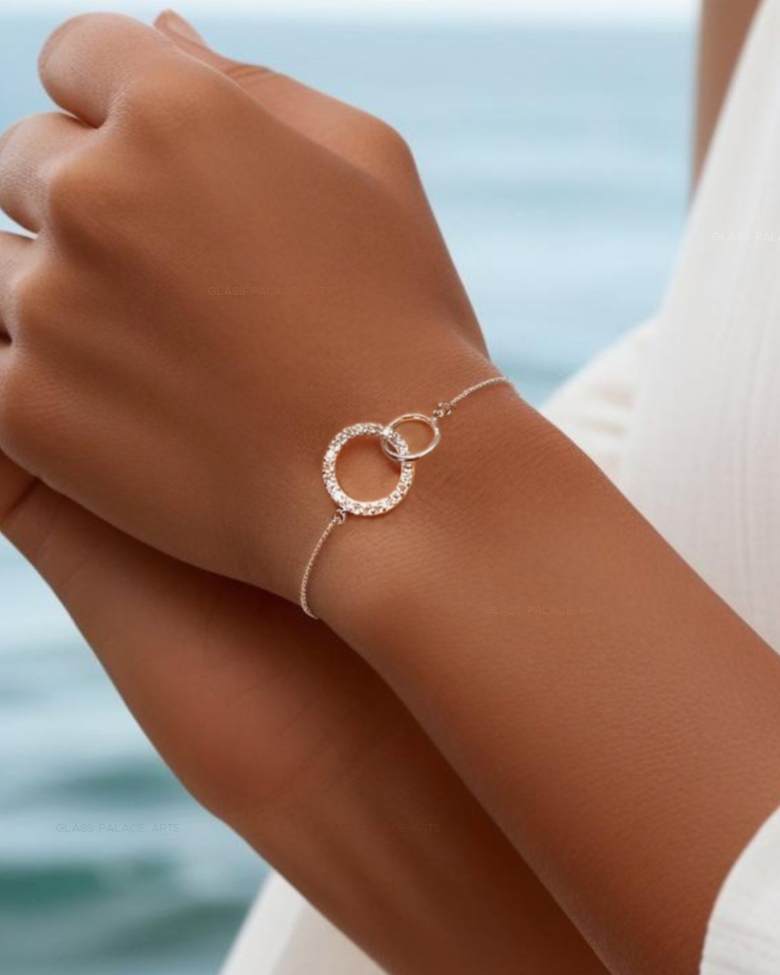 Sterling Silver Cubic Zirconia Bracelet - With Sliding Heart Clasp