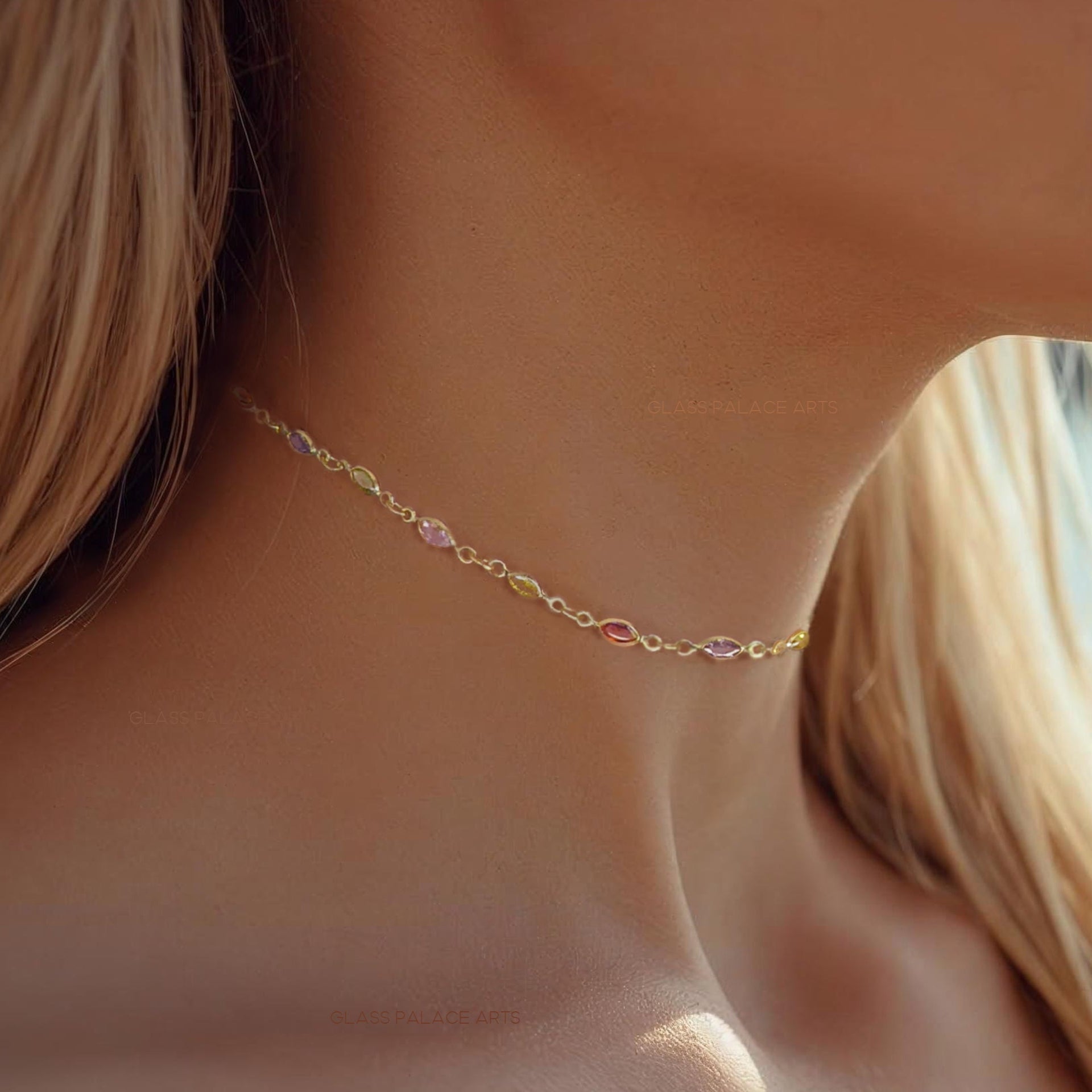 Dainty Multi-Color Gemstone Choker Necklace For Women