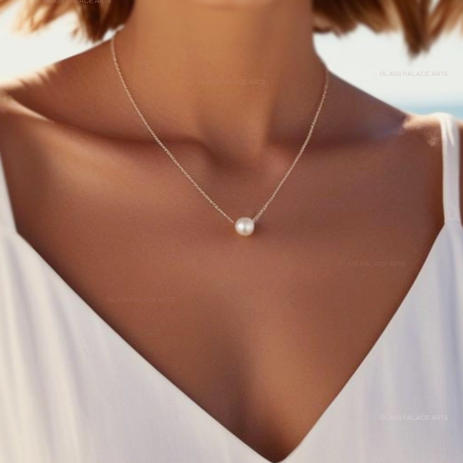 floating round freshwater pearl pendant necklace for women on sterling silver chain