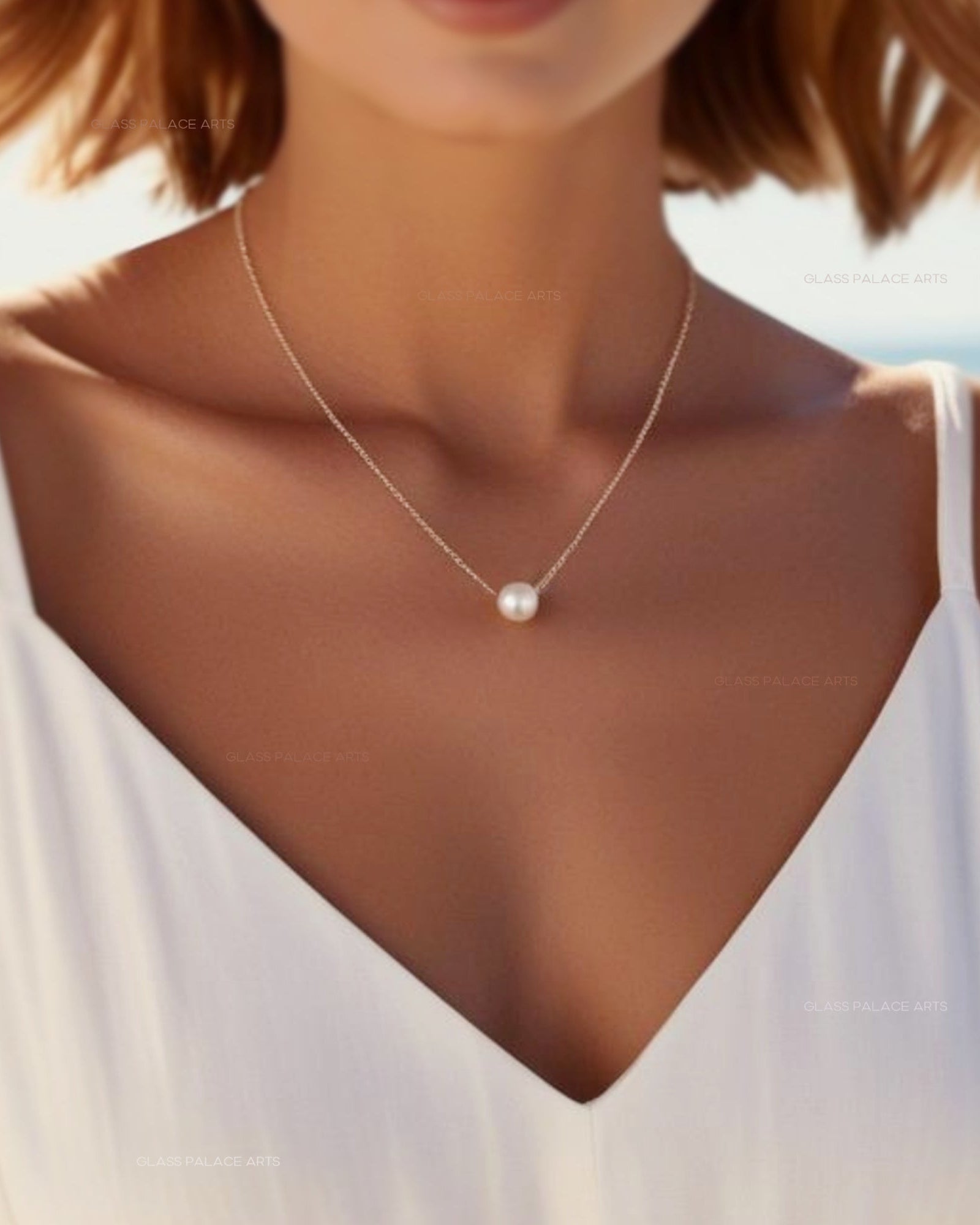 floating round freshwater pearl pendant necklace for women on sterling silver chain