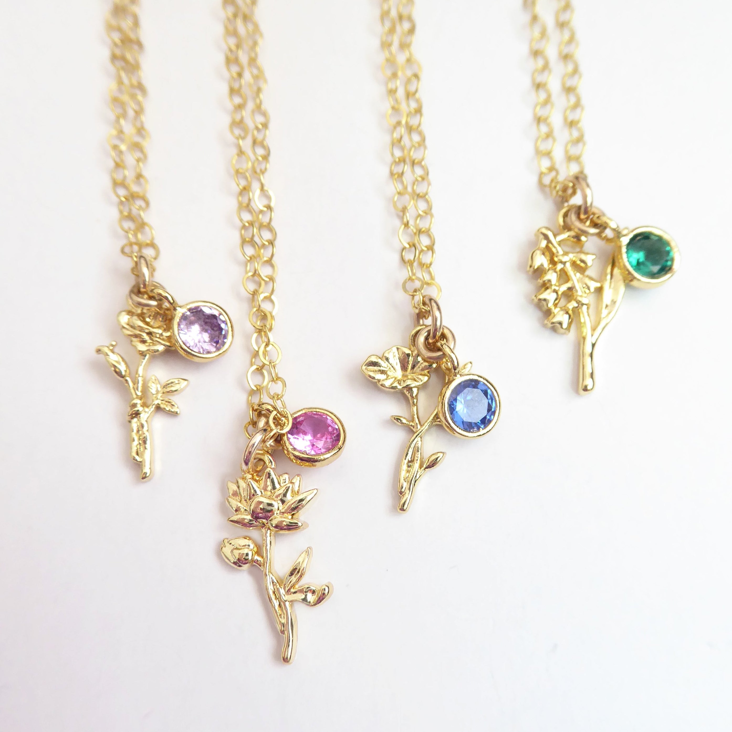 Birthstone Flower Necklace: Customized Gold Fill Birth Flower Bouquet Jewelry