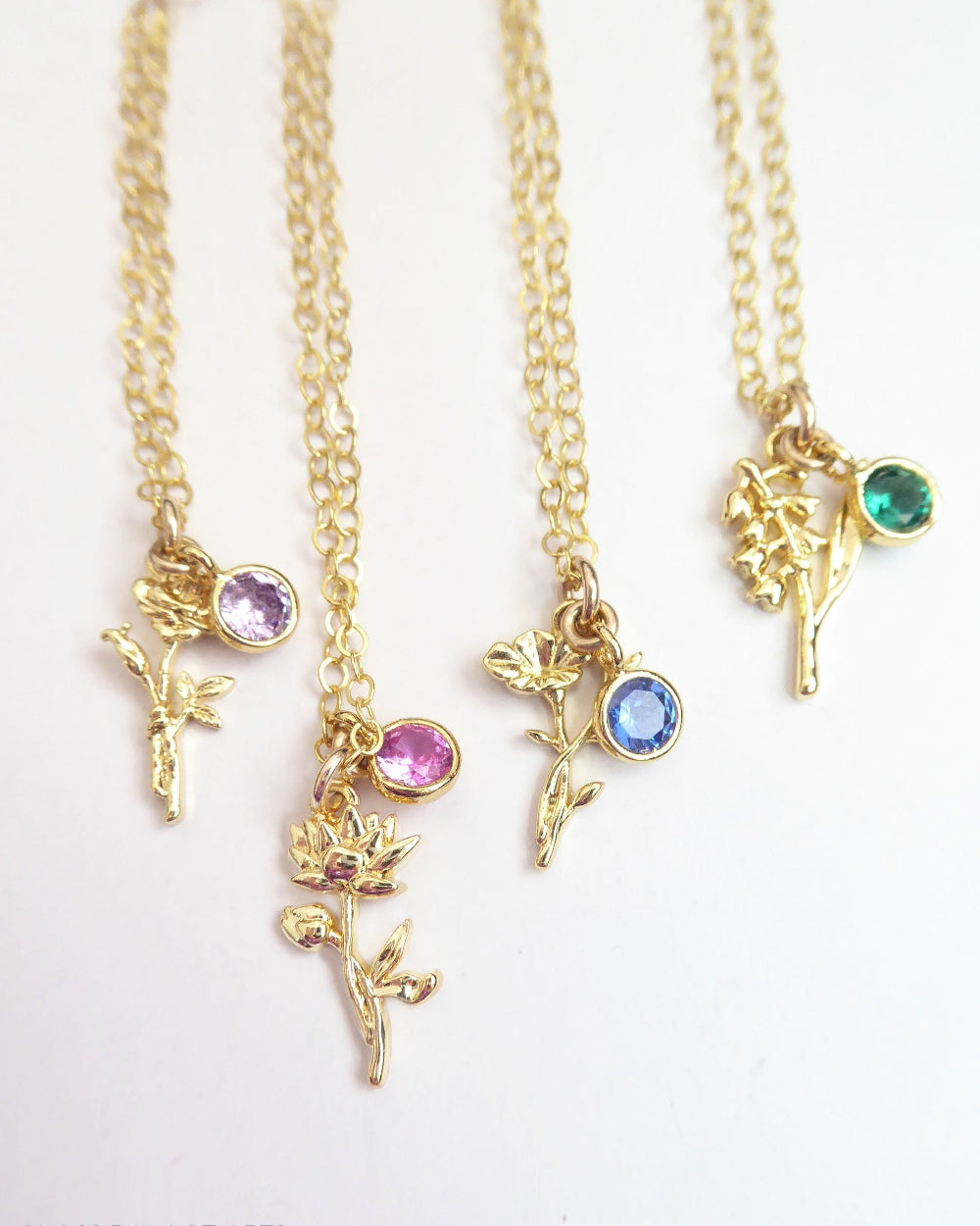 Birthstone Flower Necklace: Customized Gold Fill Birth Flower Bouquet Jewelry
