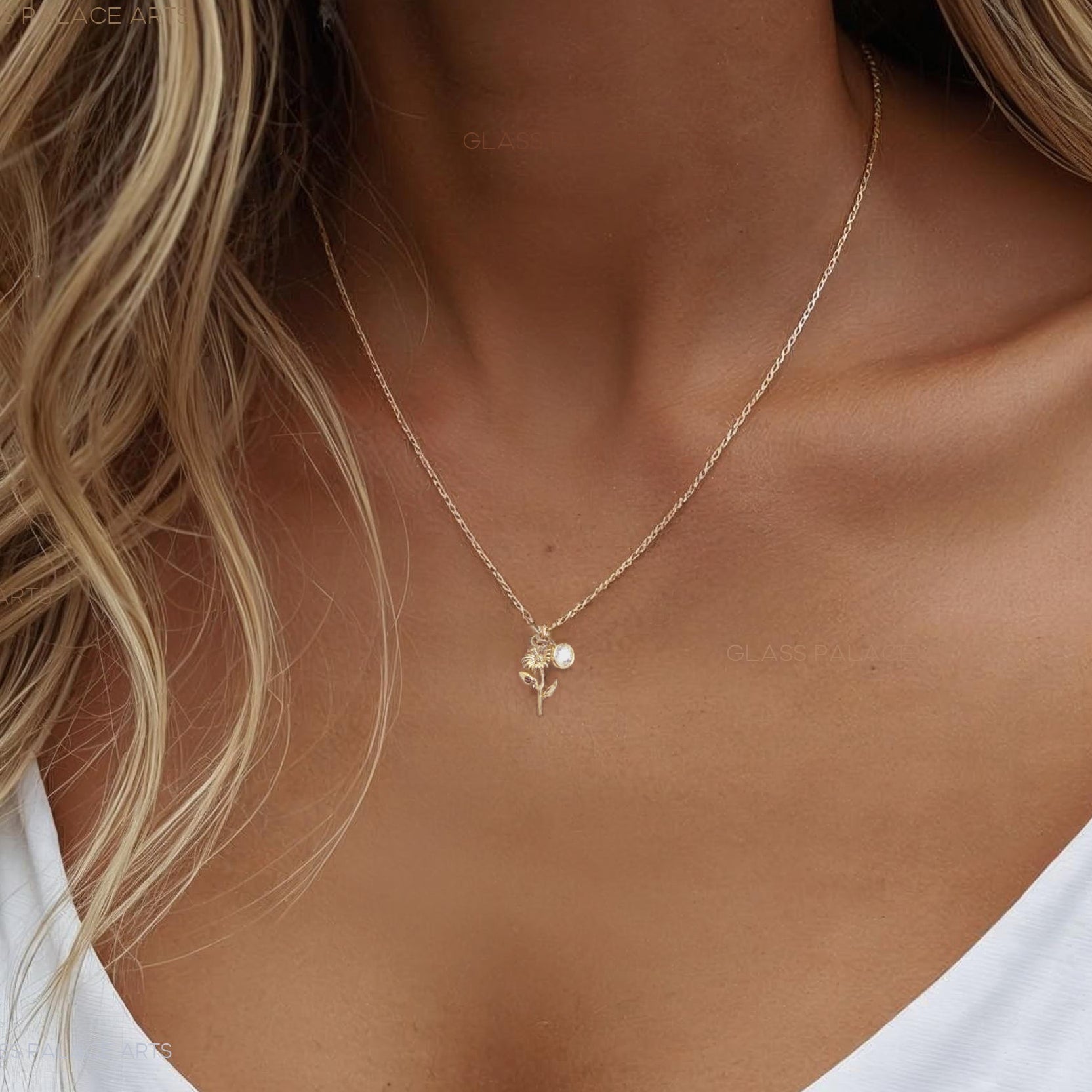 Birthstone Flower Necklace: Customized Gold Fill Birth Flower Bouquet Jewelry