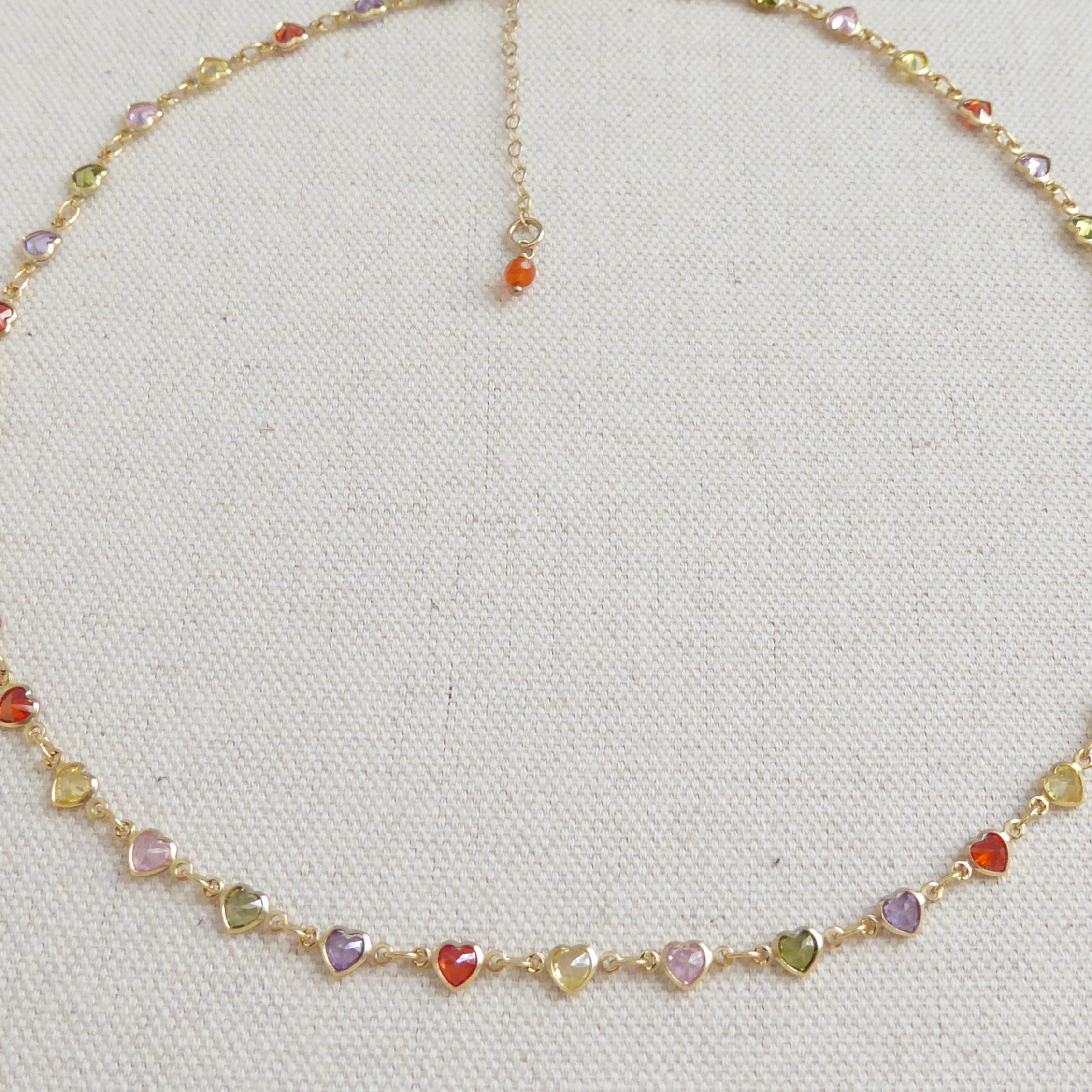 Heart Gemstone Choker Necklace - Dainty Multicolor Layering Necklace For Women