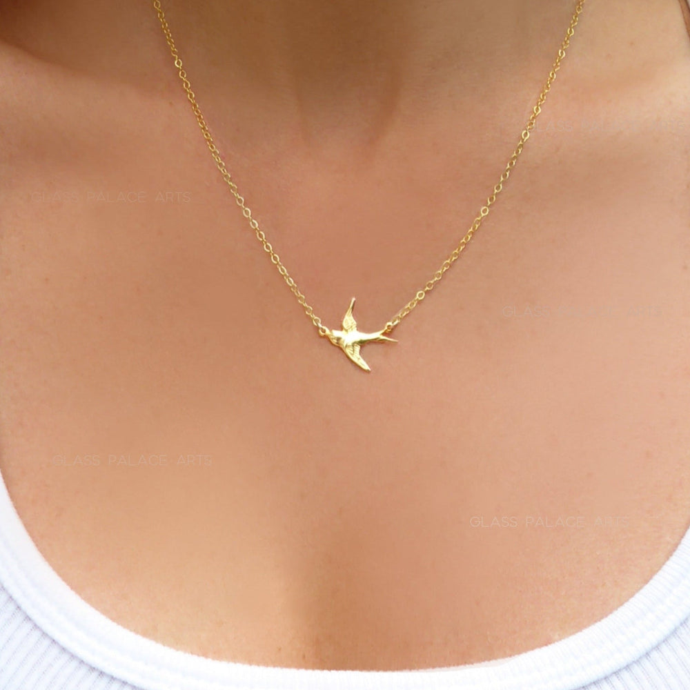 Sterling Silver Small Bird Flying Dove Necklace