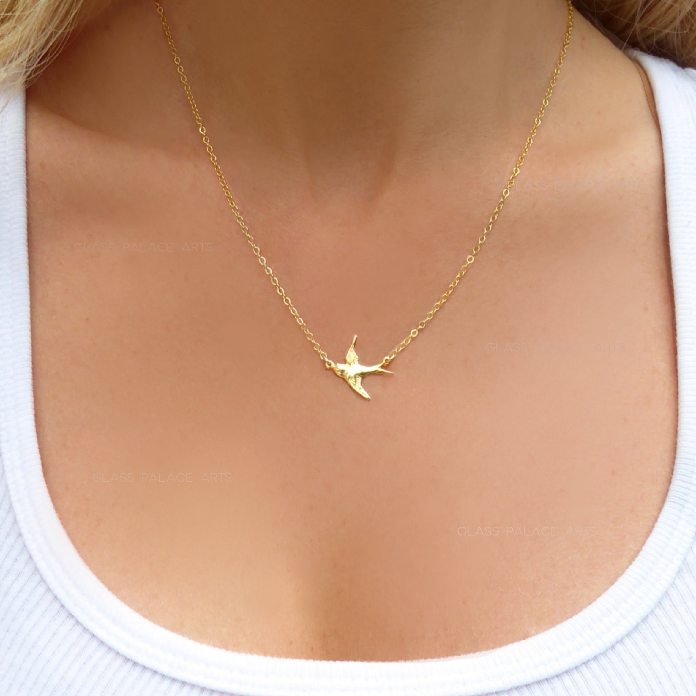 Sterling Silver Small Bird Flying Dove Necklace