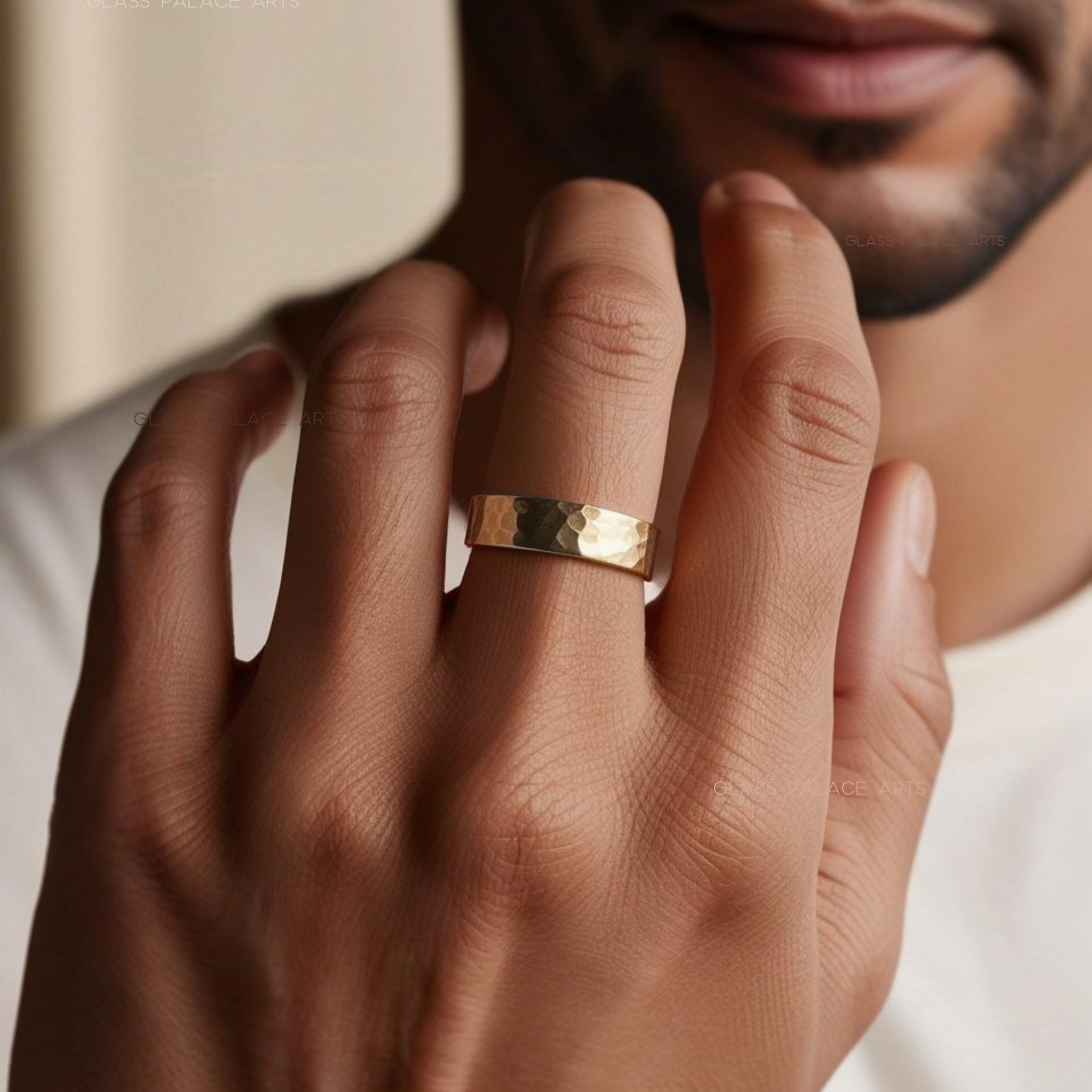 14k Gold Fill Ring - For Men or Women, Unisex 4.5mm Hammered Band