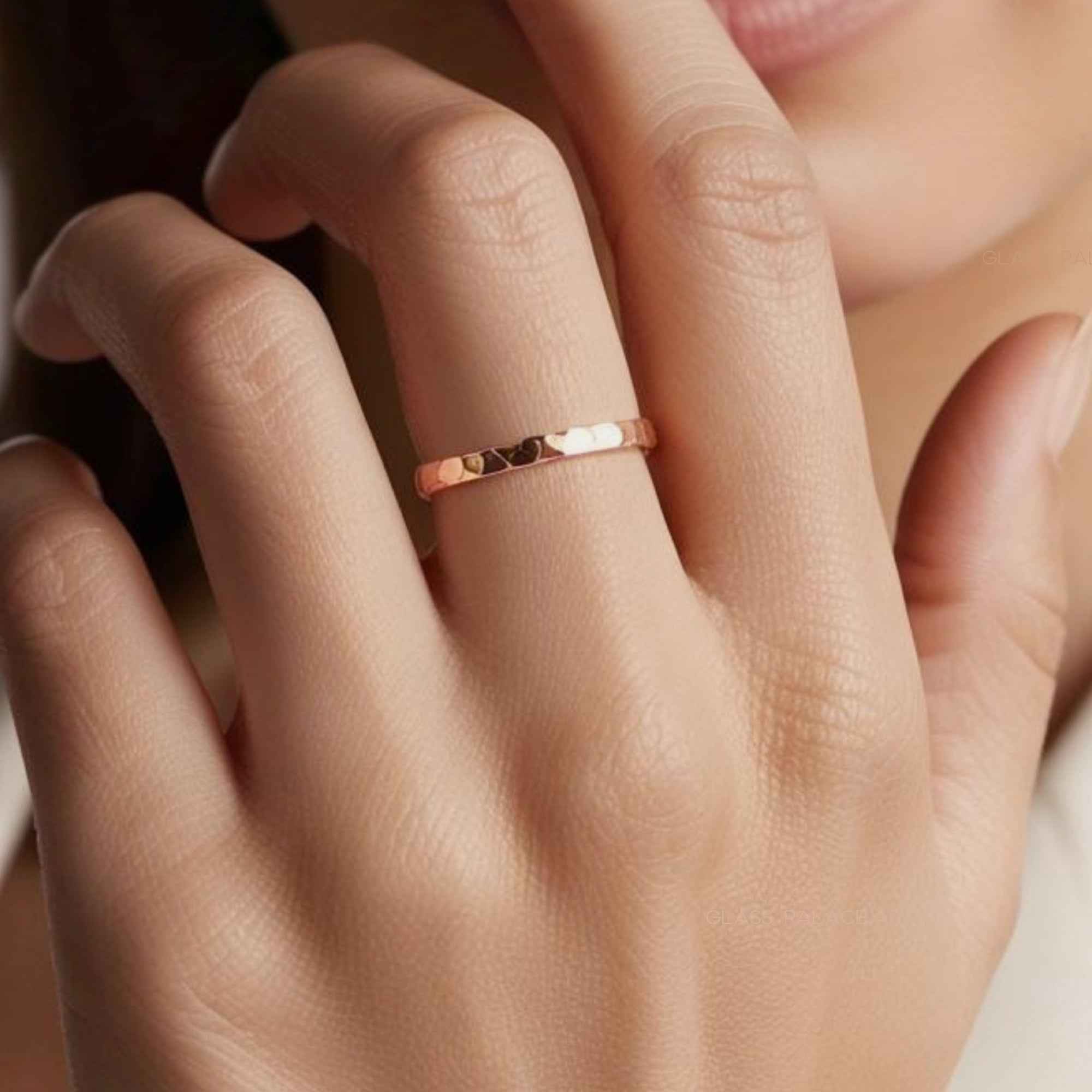 Simple Rose Gold Ring For Women, Hammered Rose Gold Fill Wedding Band, 2mm