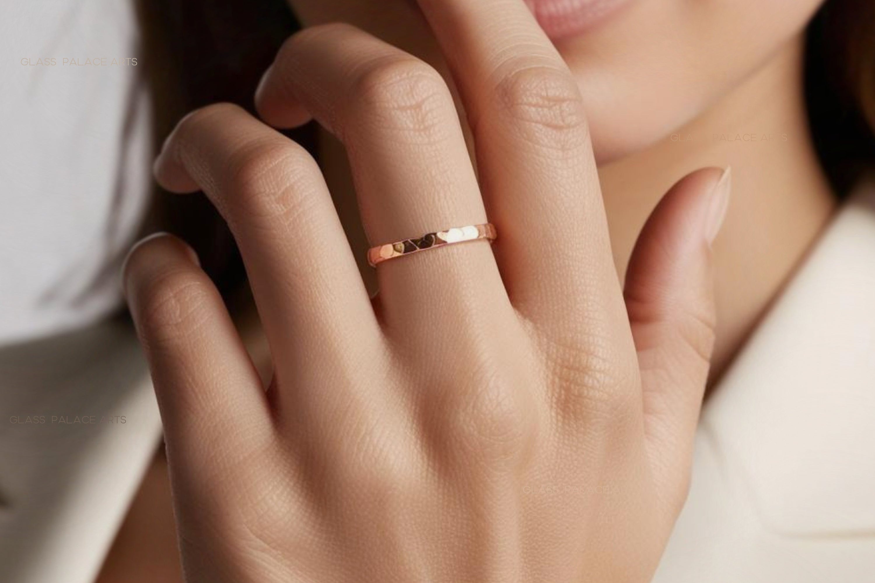 Simple Rose Gold Ring For Women, Hammered Rose Gold Fill Wedding Band, 2mm