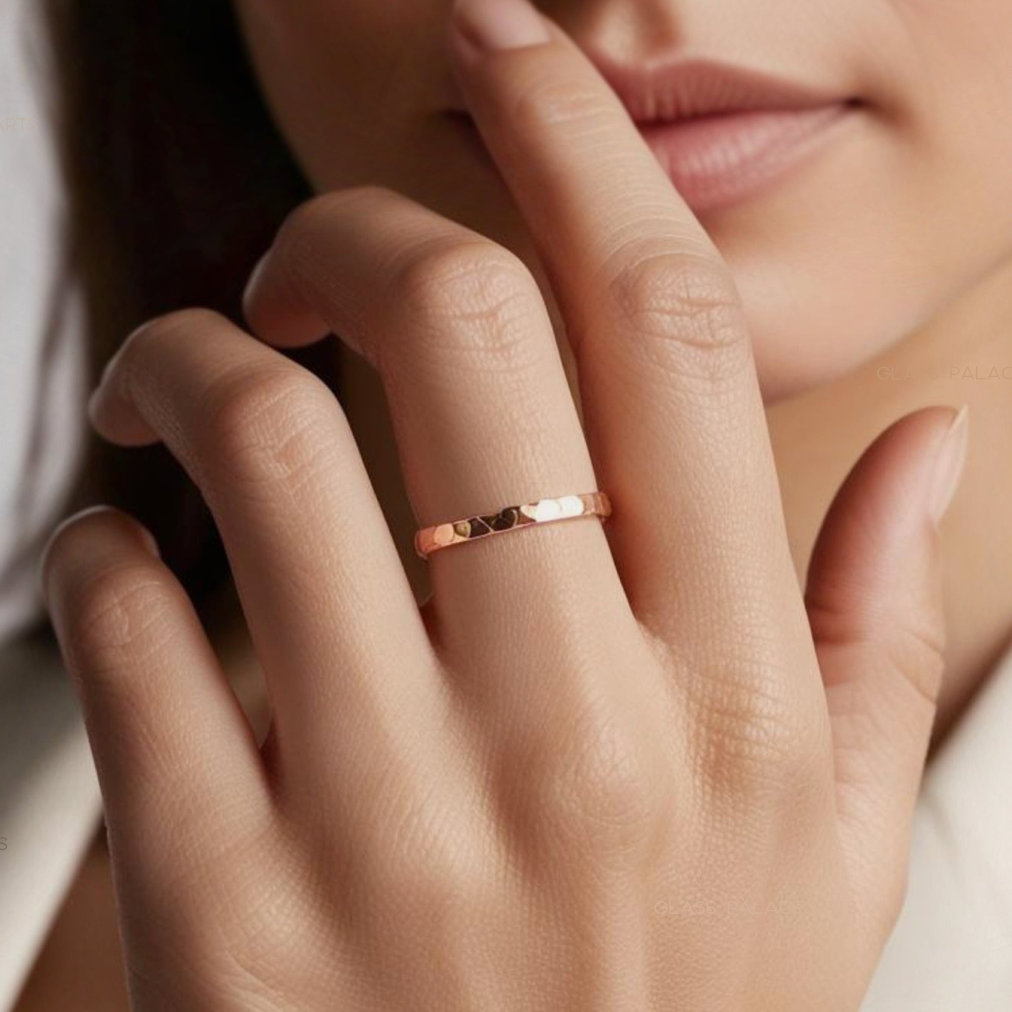 Simple Rose Gold Ring For Women, Hammered Rose Gold Fill Wedding Band, 2mm