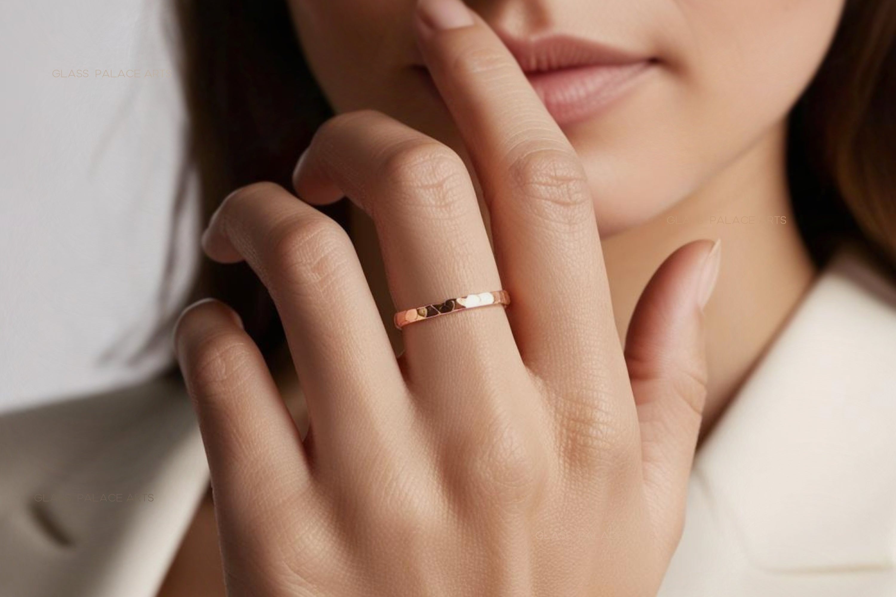 Simple Rose Gold Ring For Women, Hammered Rose Gold Fill Wedding Band, 2mm