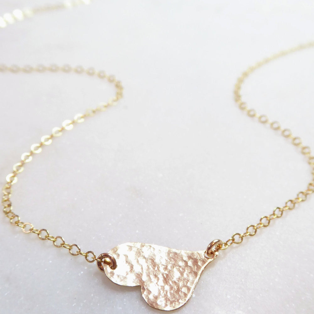 Sideways Hammered Heart Necklace For Women
