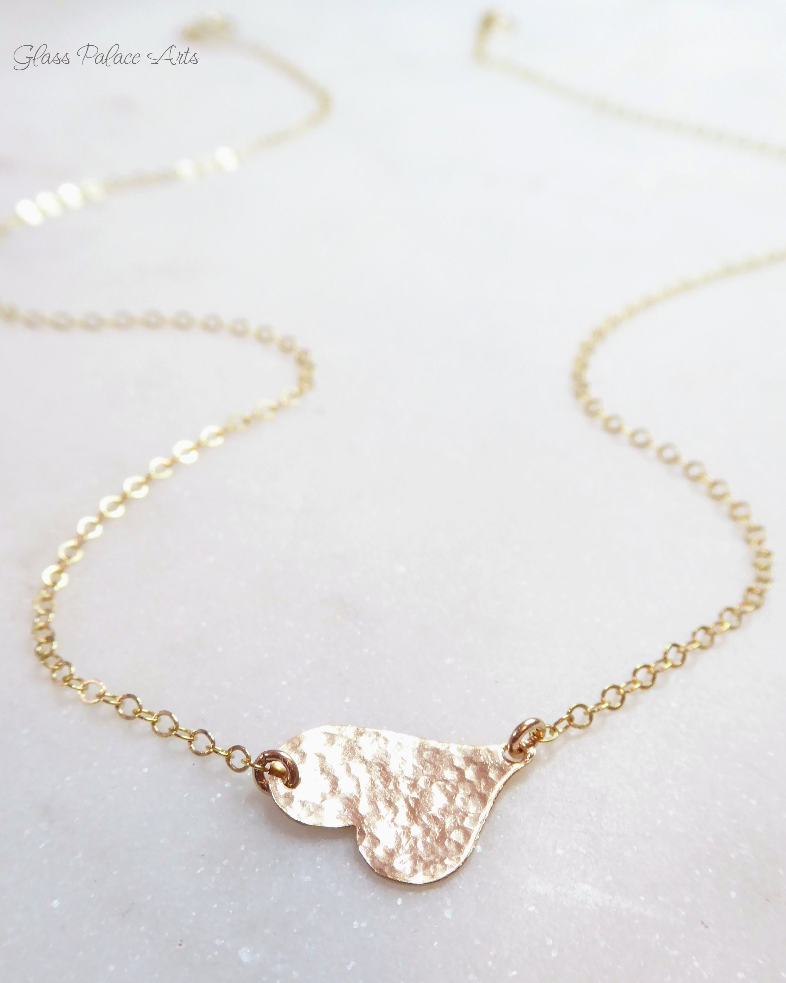 Sideways Hammered Heart Necklace For Women