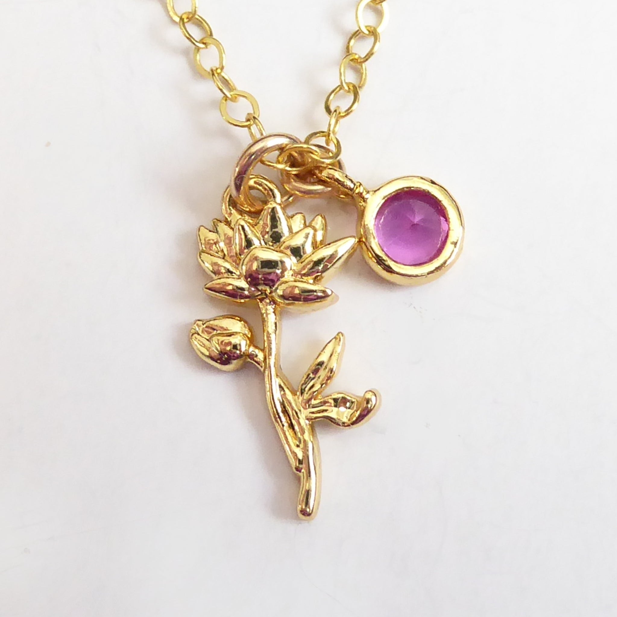 Birthstone Flower Necklace: Customized Gold Fill Birth Flower Bouquet Jewelry