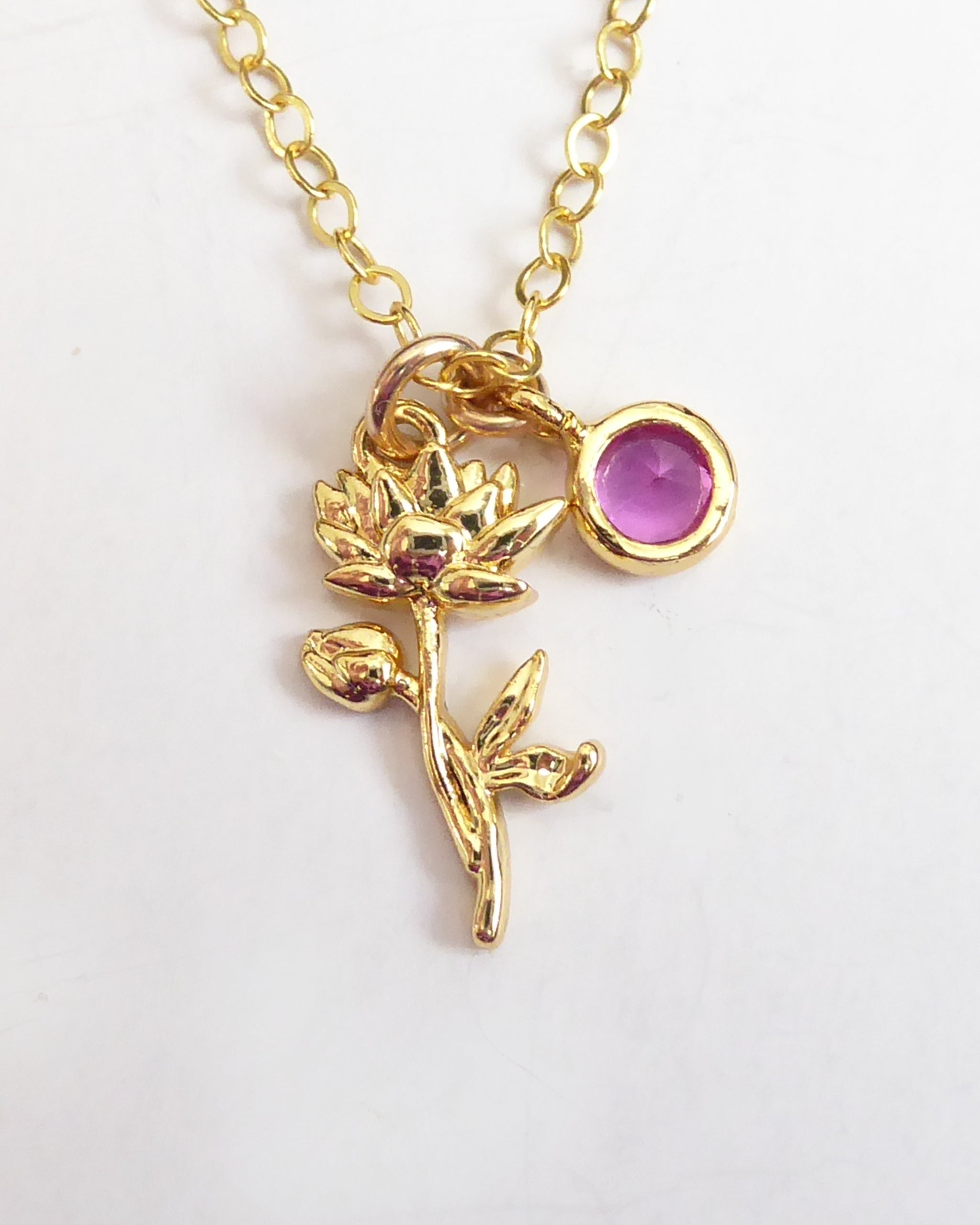 Birthstone Flower Necklace: Customized Gold Fill Birth Flower Bouquet Jewelry