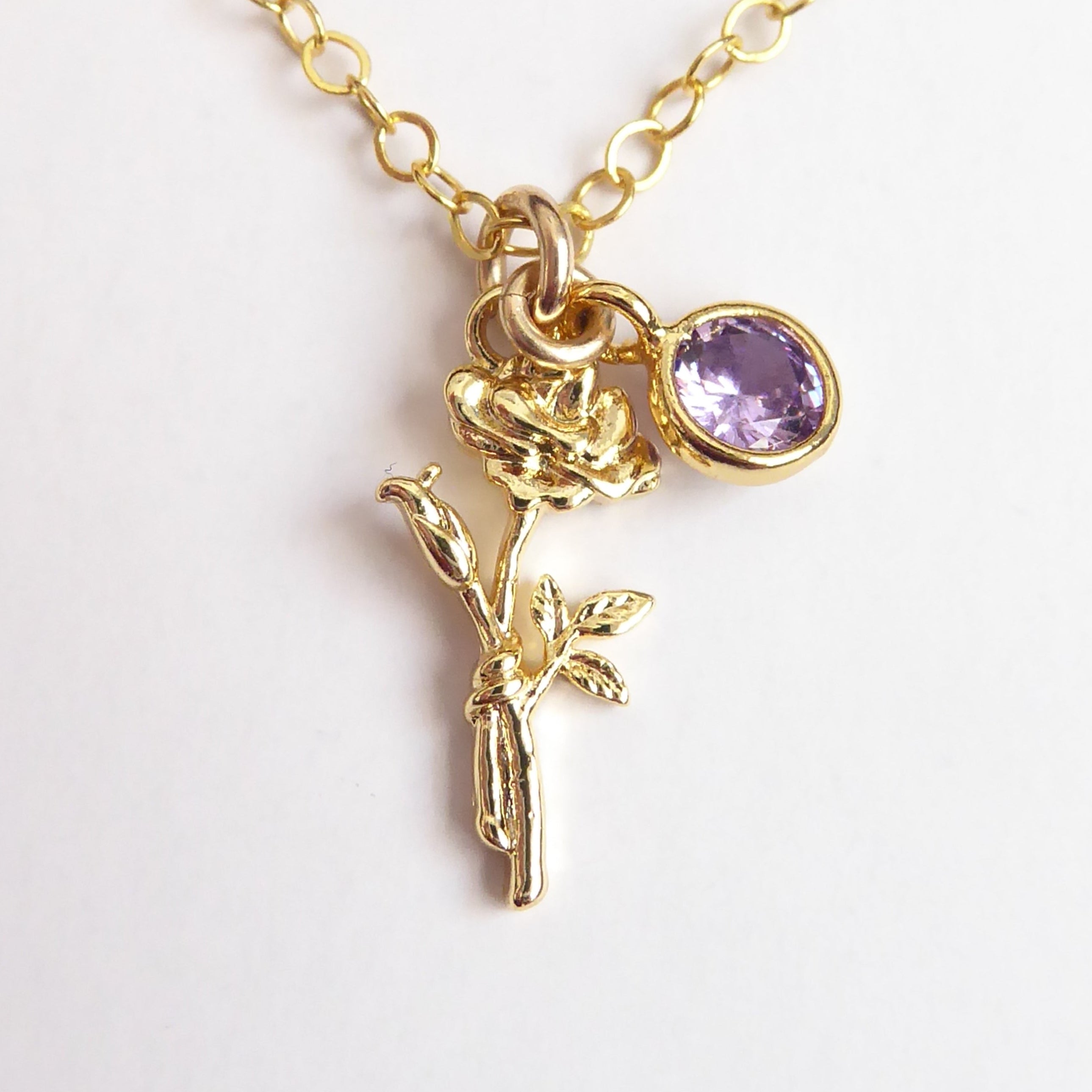 Birthstone Flower Necklace: Customized Gold Fill Birth Flower Bouquet Jewelry