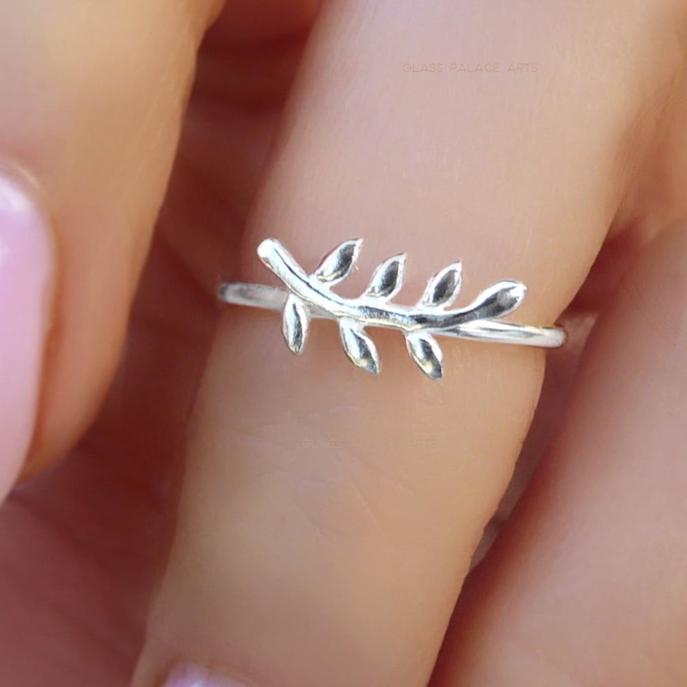 Sterling Silver Olive Branch Leaf Ring For Women