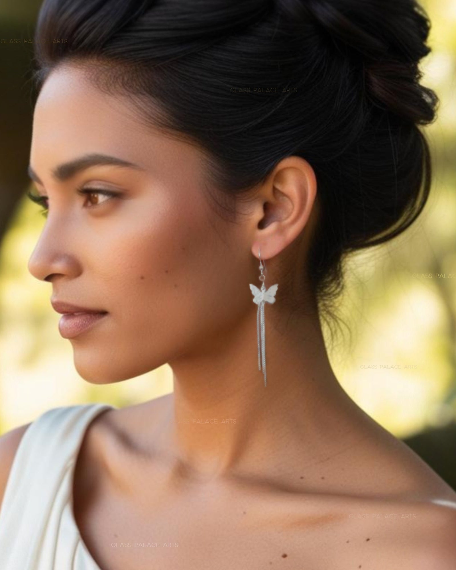 Long Sterling Silver Butterfly Earrings With Chain Dangle