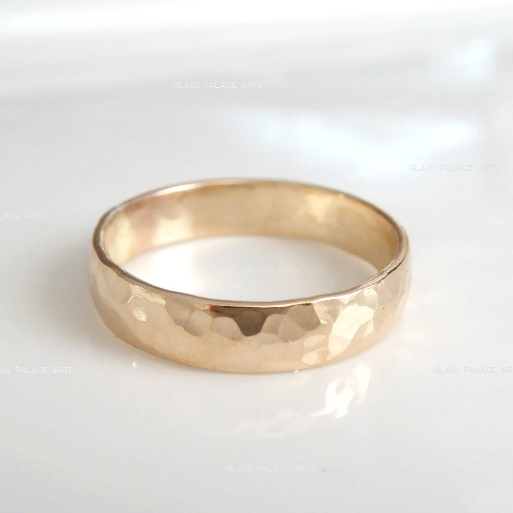 14k gold hammered ring for men on white background