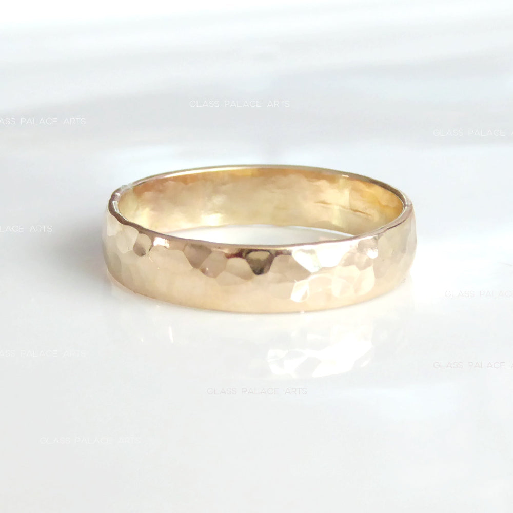 14k gold hammered ring for men on white background