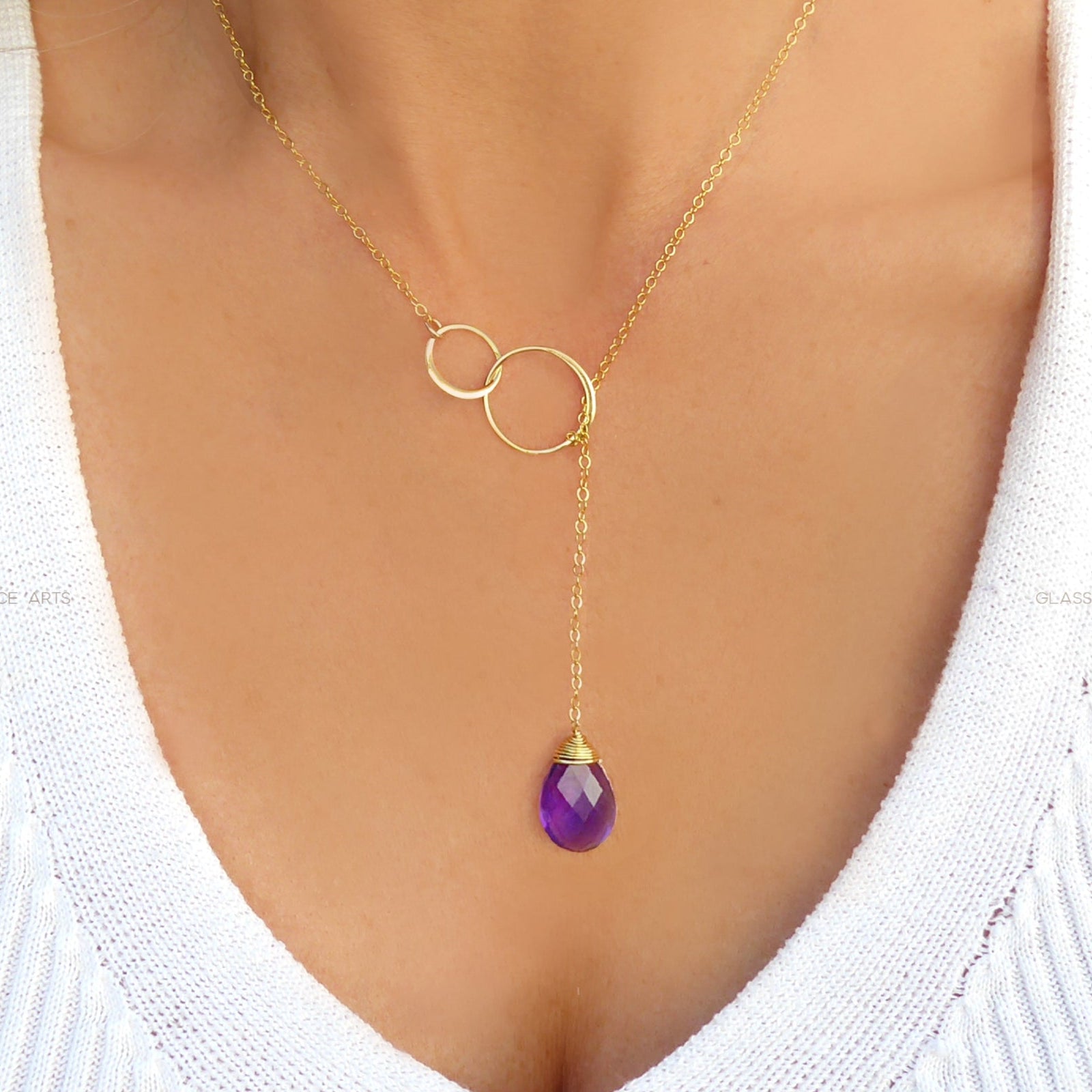 Amethyst Lariat Y Necklace For Women - No Clasp