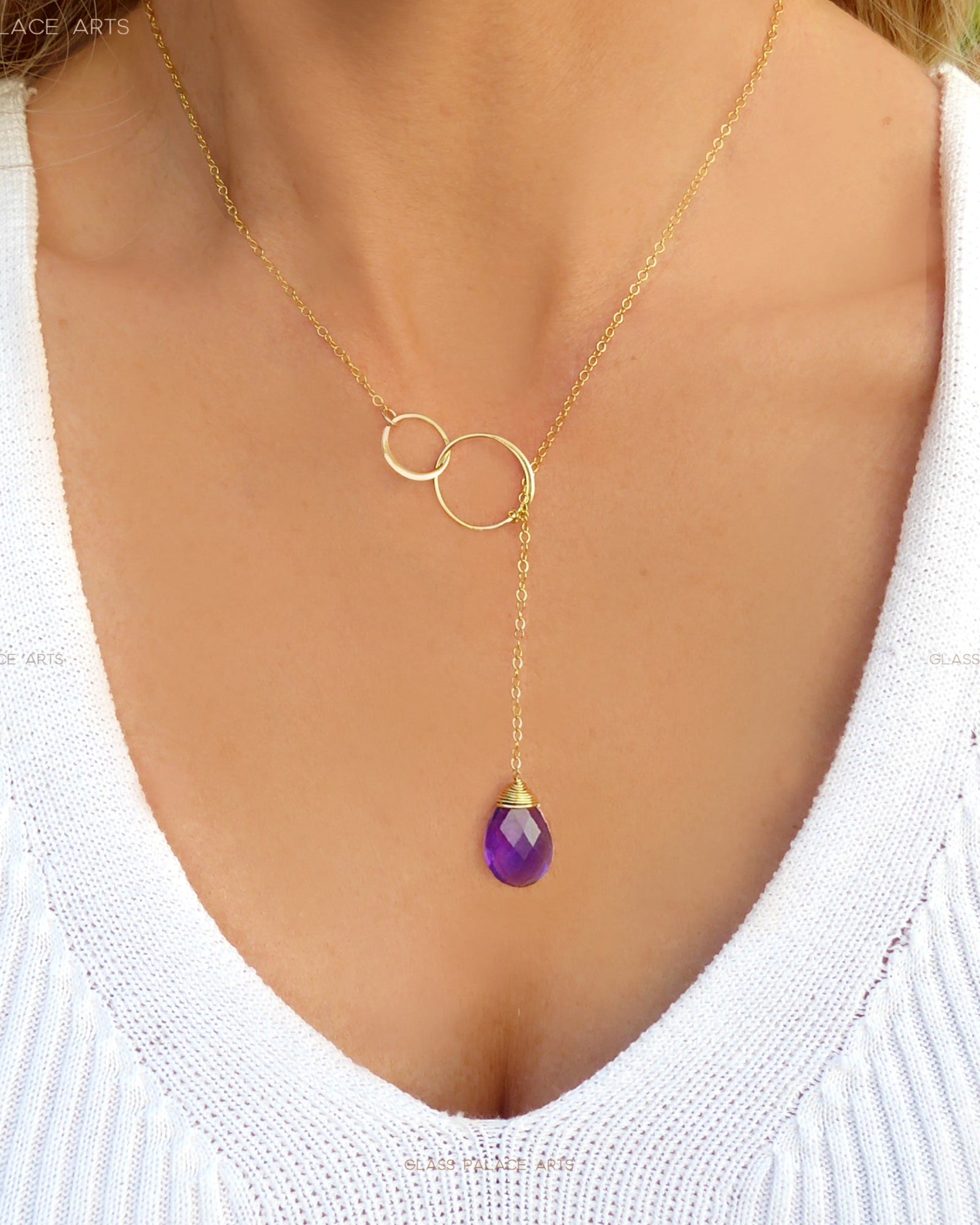 Amethyst Lariat Y Necklace For Women - No Clasp