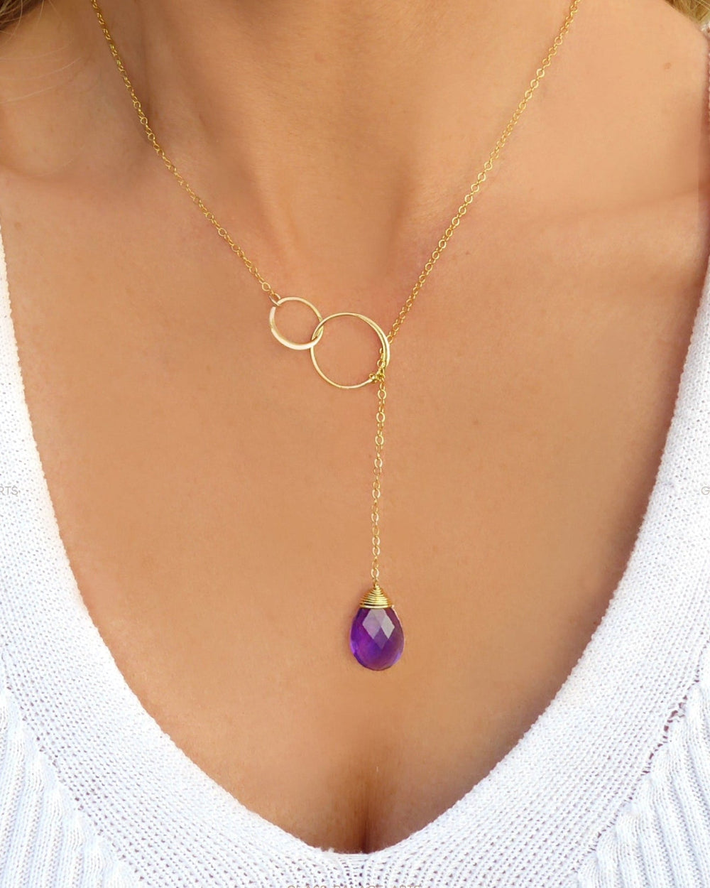 Amethyst Lariat Y Necklace For Women - No Clasp