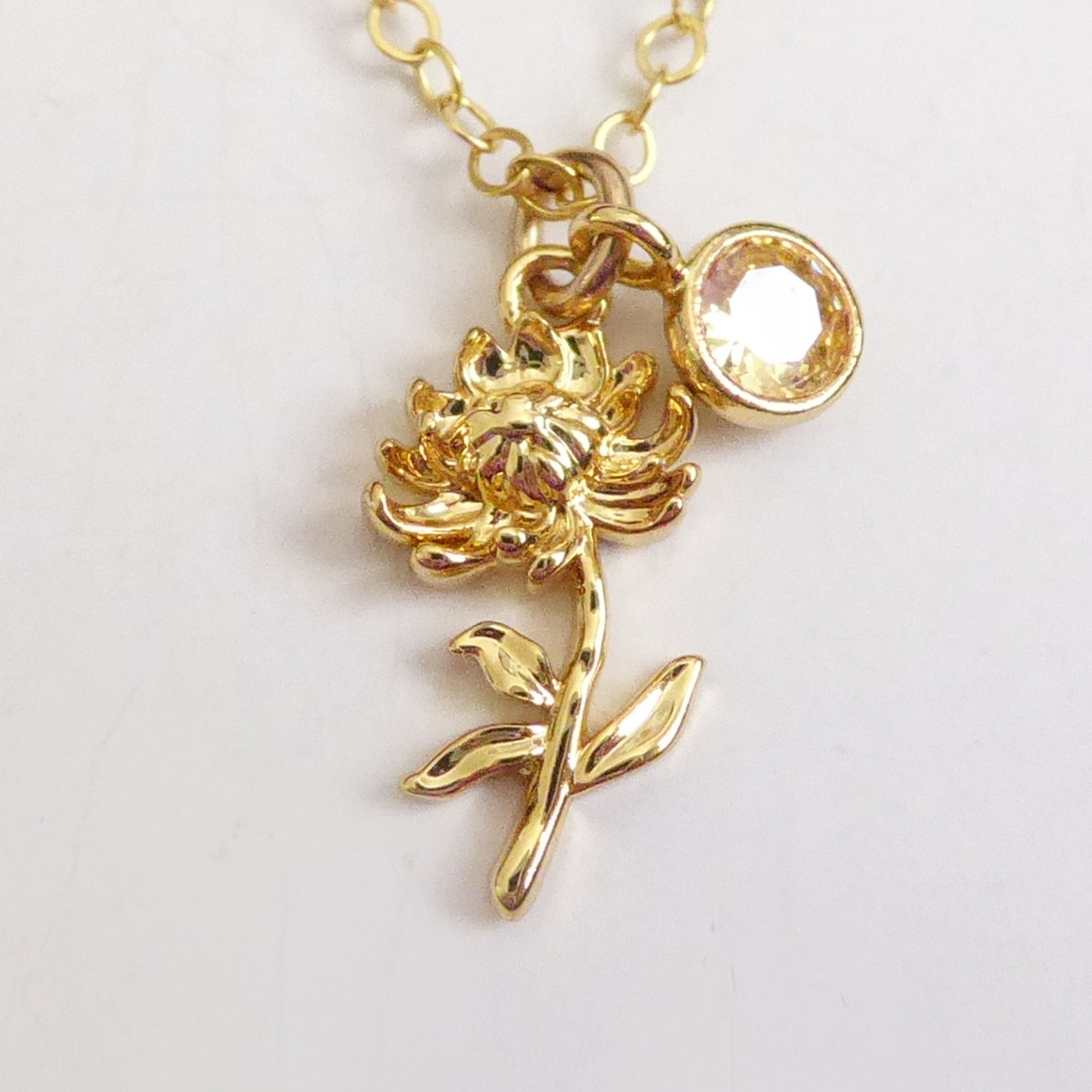 Birthstone Flower Necklace: Customized Gold Fill Birth Flower Bouquet Jewelry