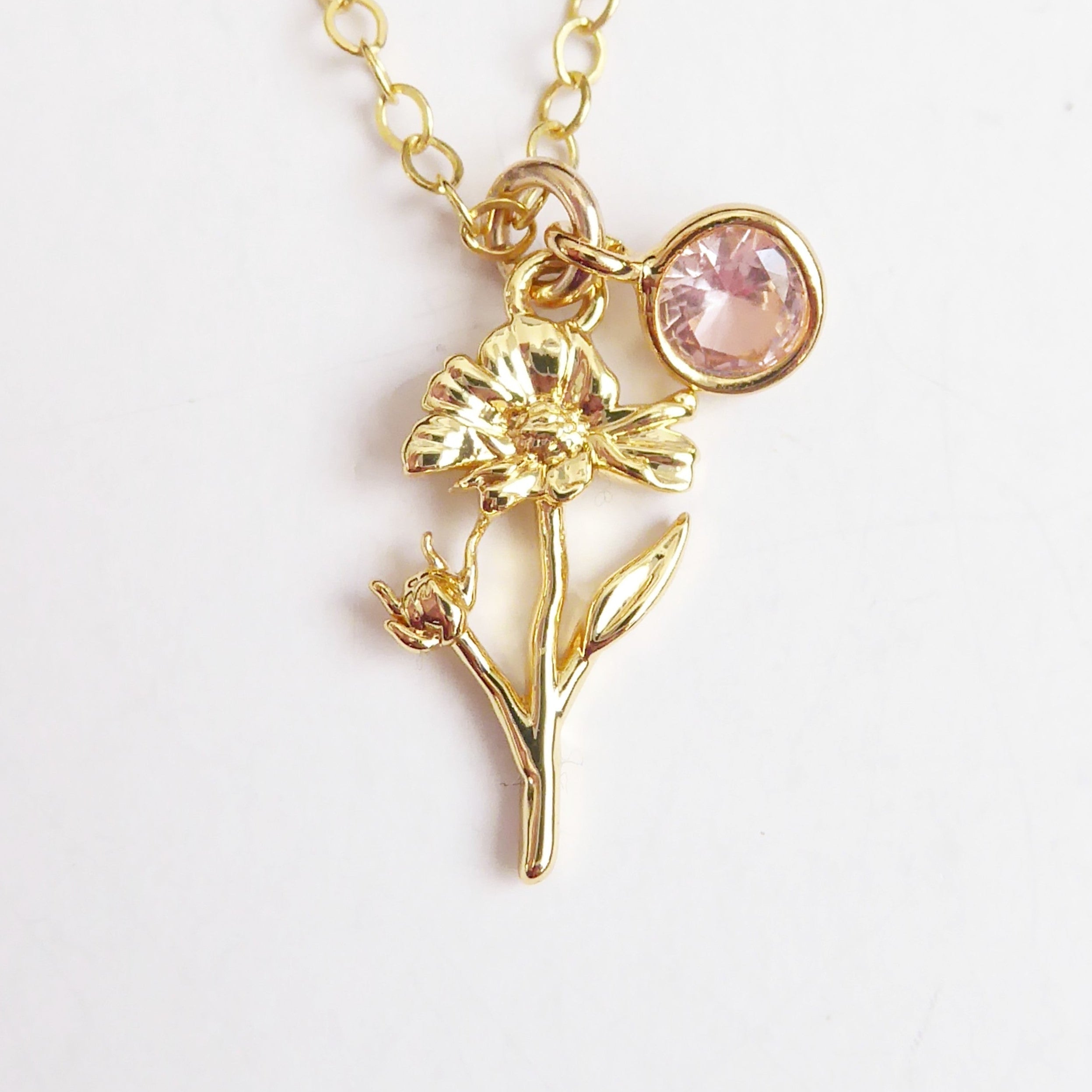 Birthstone Flower Necklace: Customized Gold Fill Birth Flower Bouquet Jewelry