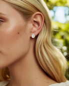 Ethiopian Opal Earring Studs With White Topaz - Pear Cut 925 Sterling Silver