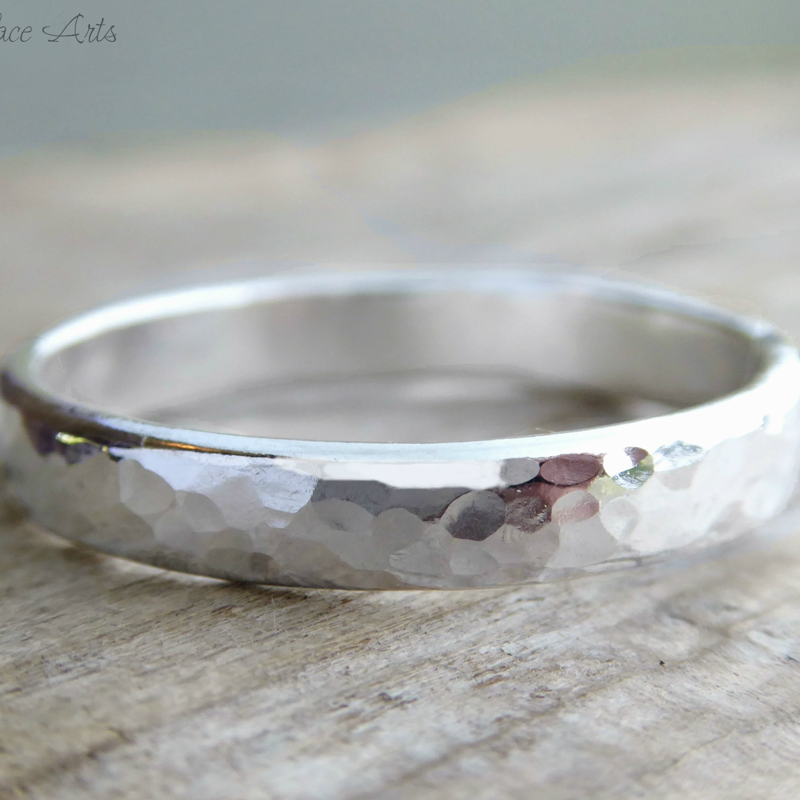 4mm Sterling Silver Hammered Ring for Men - Wedding Band For Him