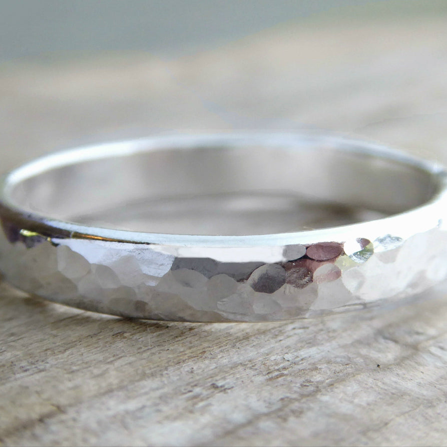 4mm Sterling Silver Hammered Ring for Men - Wedding Band For Him